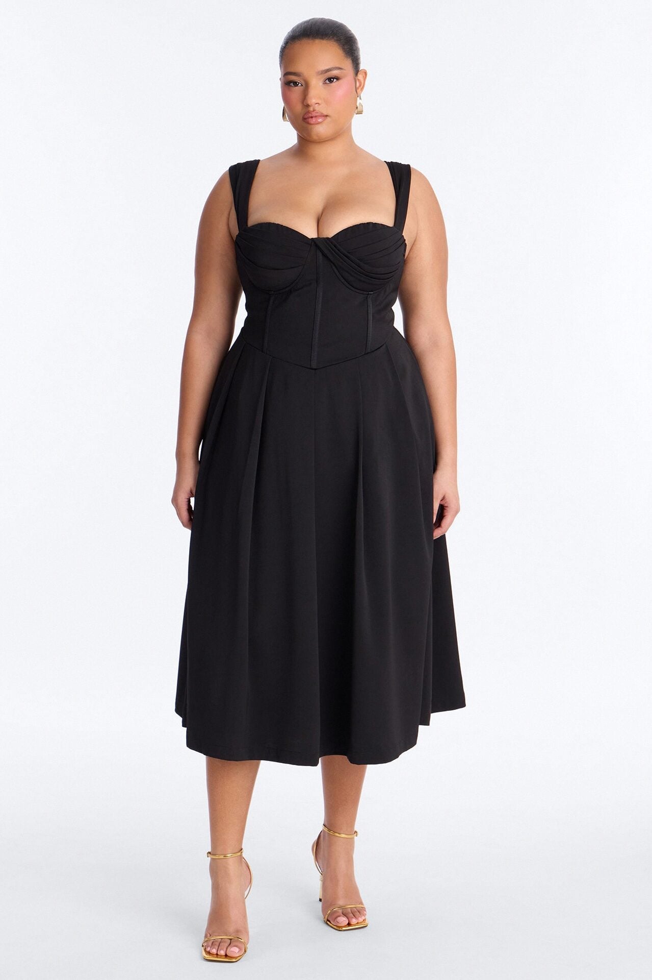 Gabriela Pleated Corset Midi Dress - Black image 5