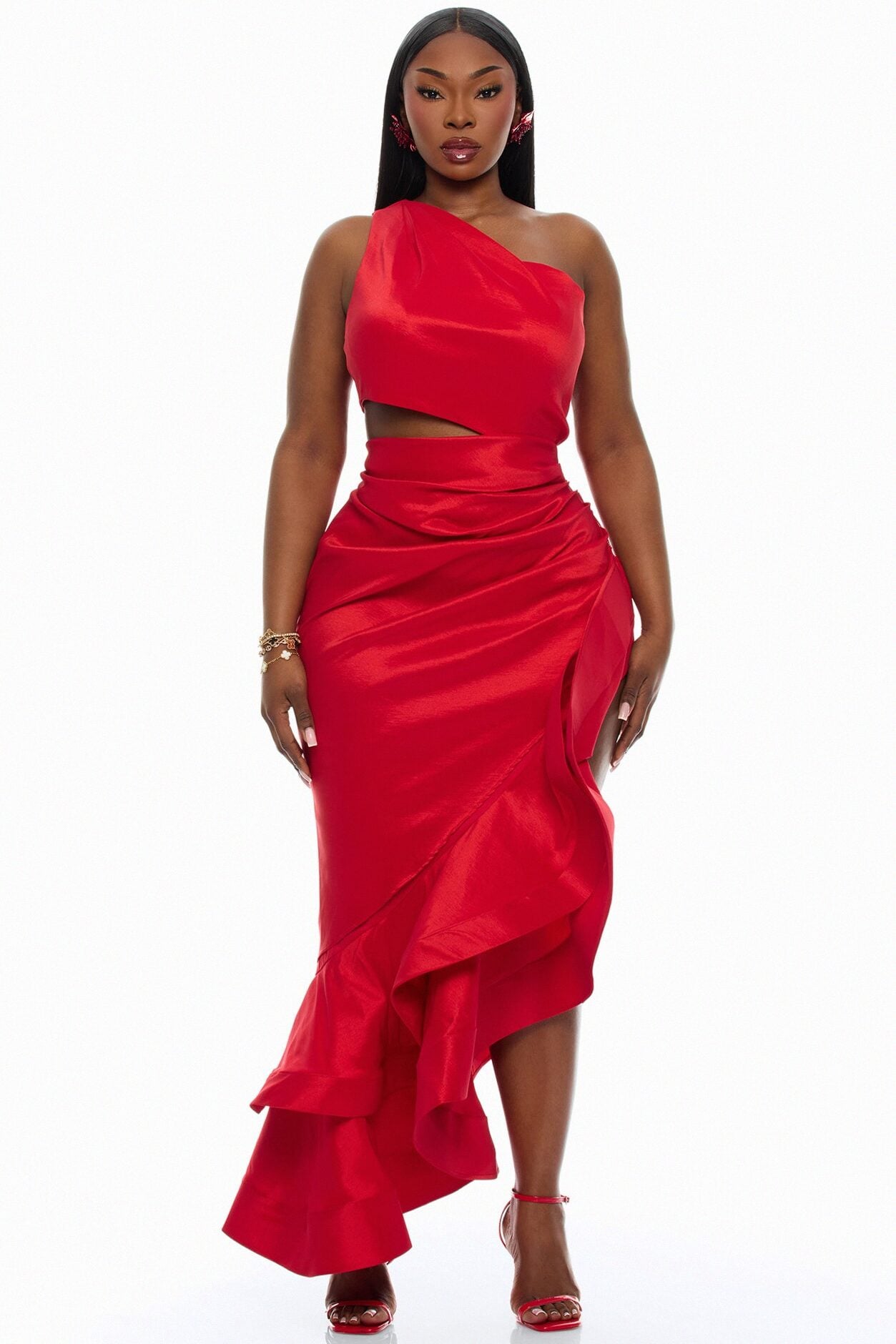 Sienna Ruffle Taffeta Maxi Dress - Red image 5