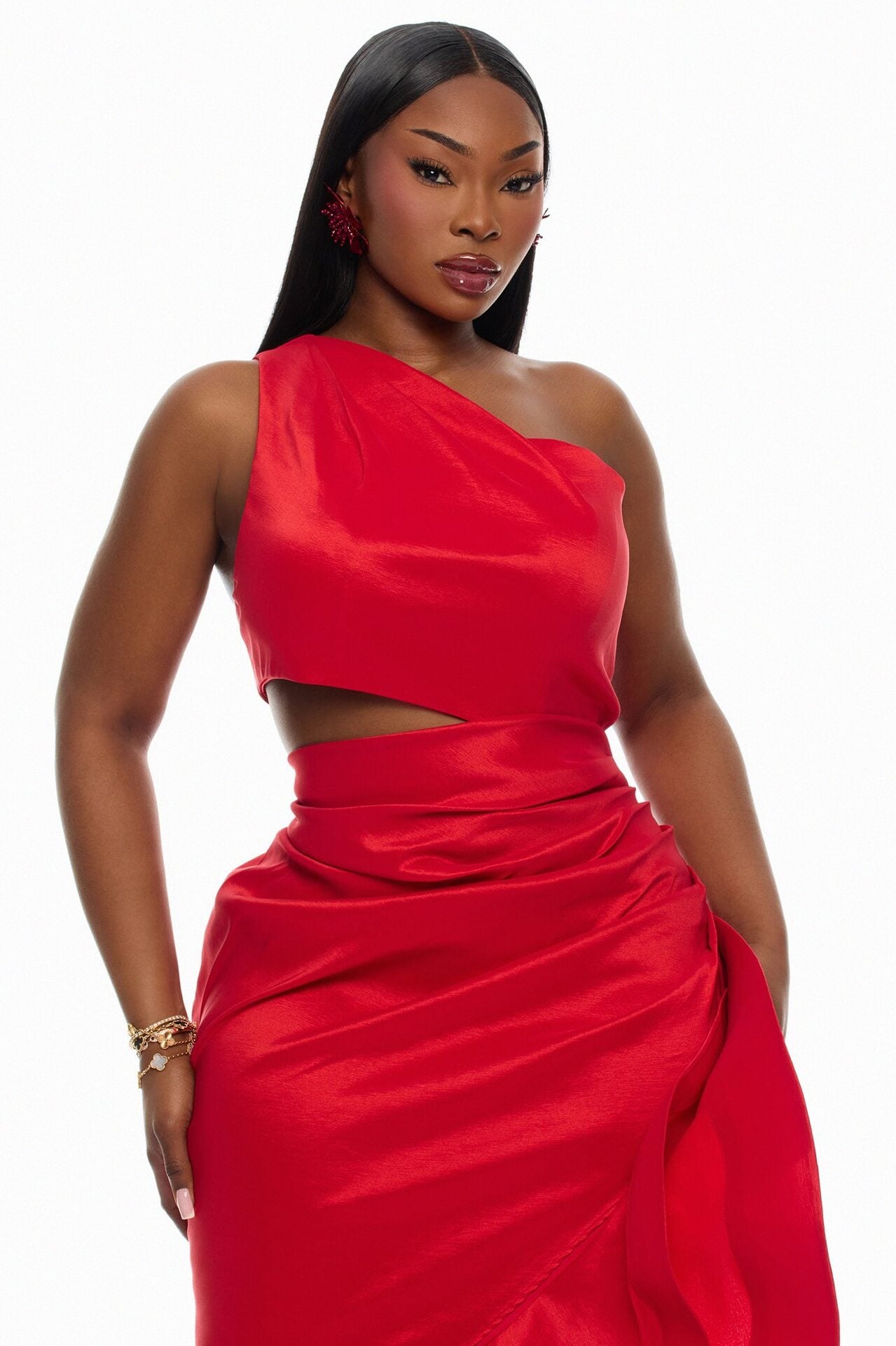 Sienna Ruffle Taffeta Maxi Dress - Red image 6