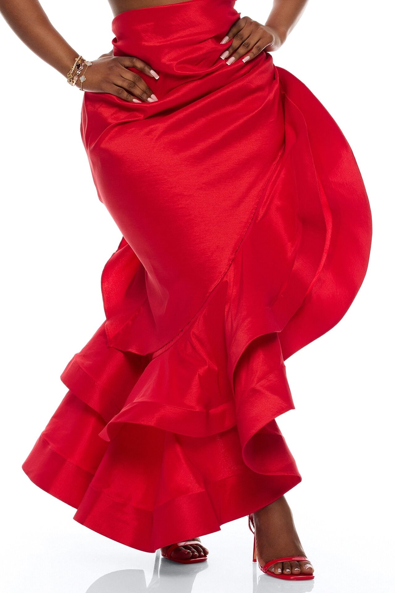 Sienna Ruffle Taffeta Maxi Dress - Red image 7