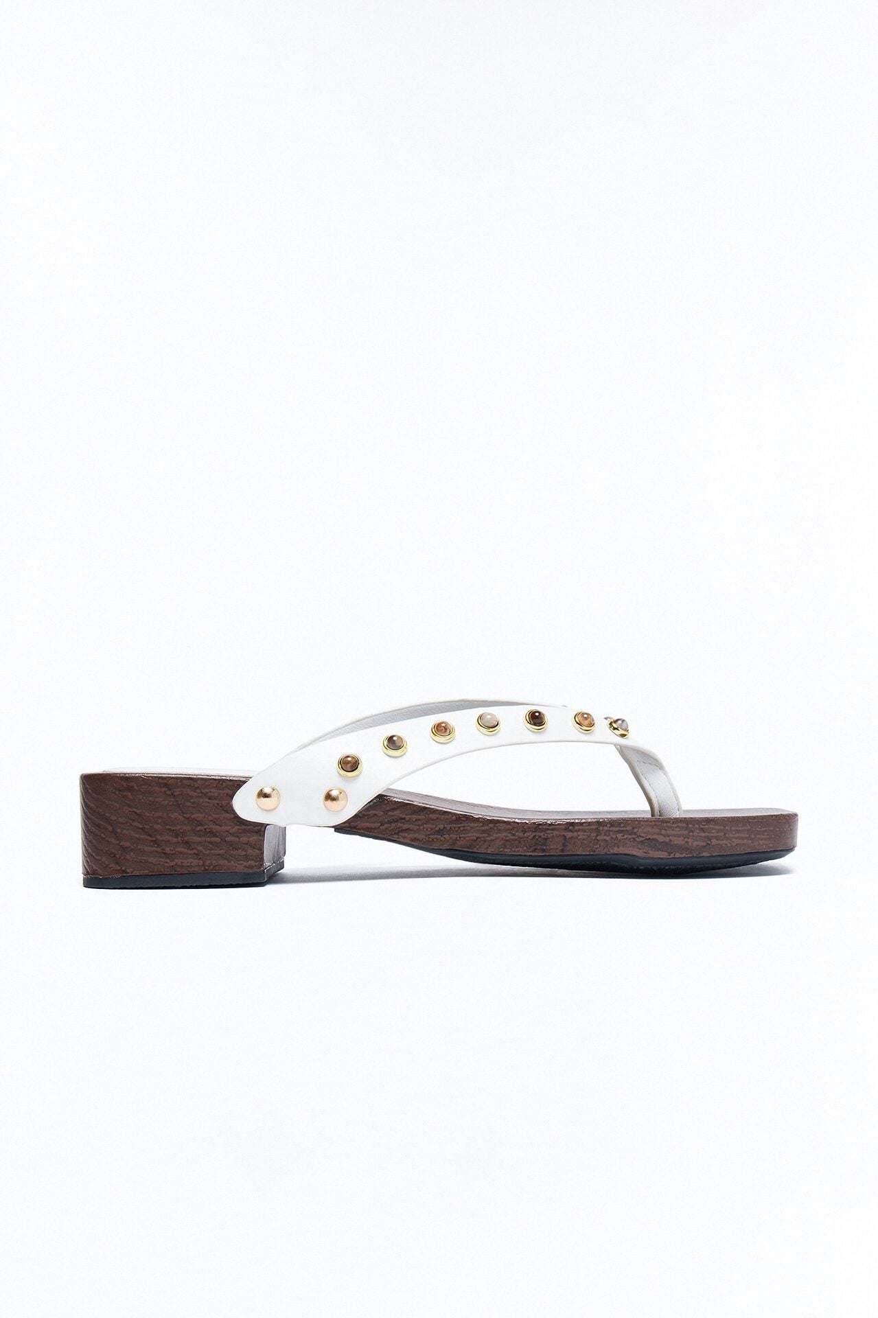 Olivie Studded Wood Flip Flops - White image 3