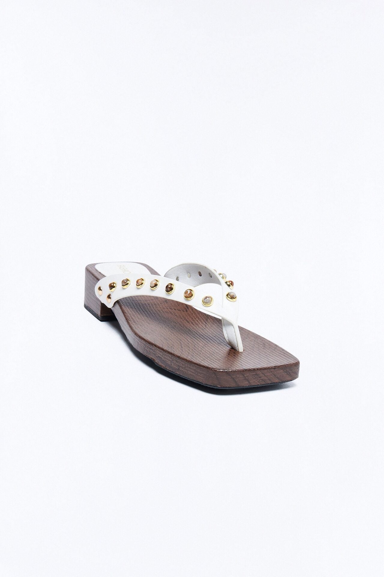 Olivie Studded Wood Flip Flops - White image 4