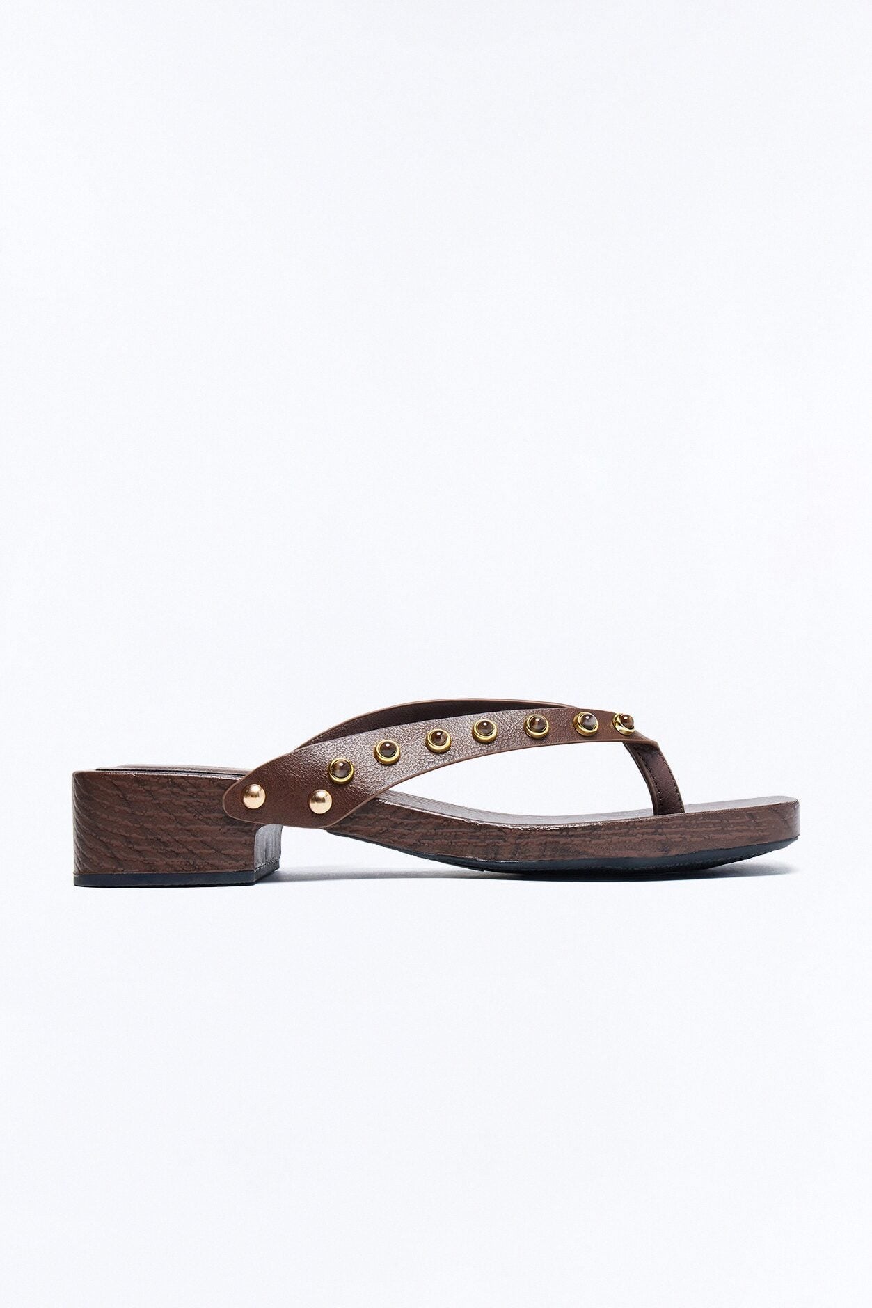Olivie Studded Wood Flip Flops - Brown image 3