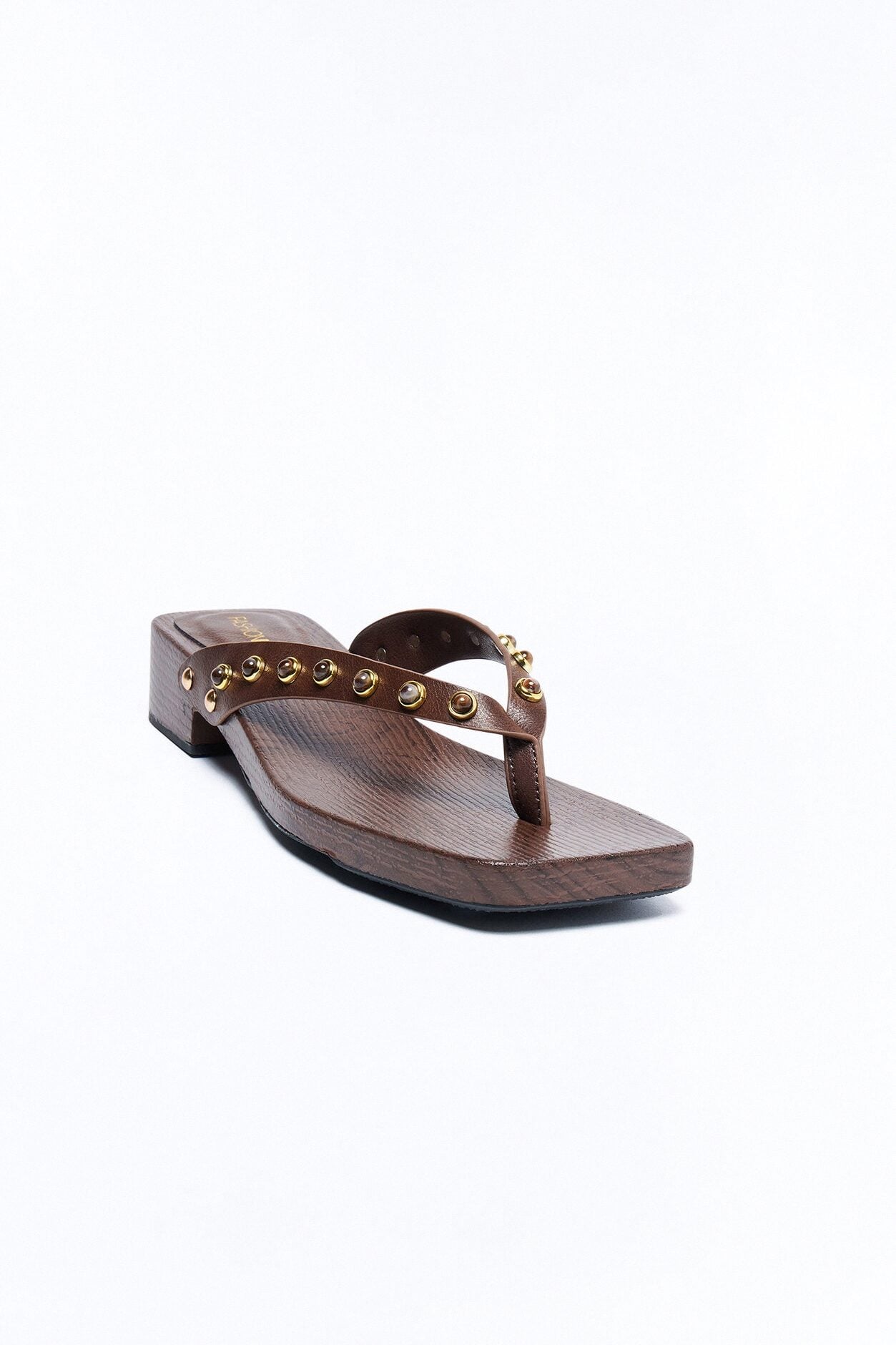 Olivie Studded Wood Flip Flops - Brown image 4