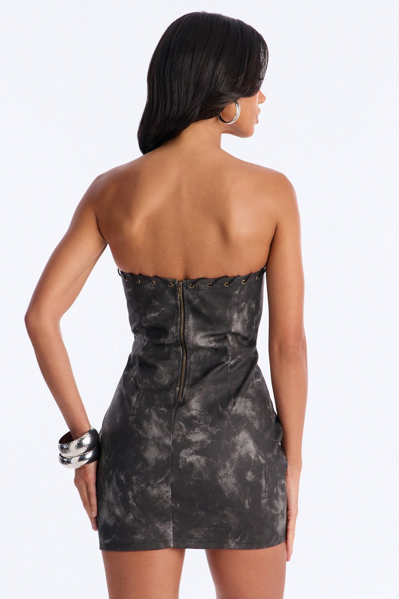 Valentina Lace Up Faux Leather Mini Dress - Black image 4