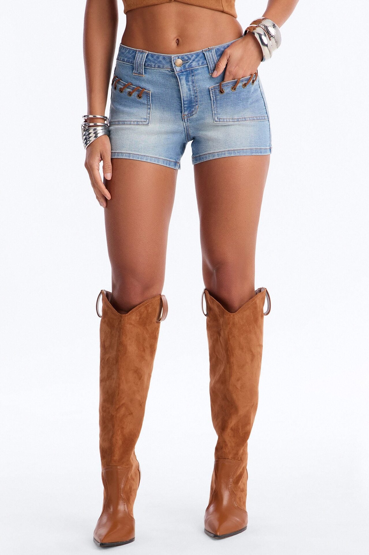 Free Spirit Whipstitched Denim Shorts - Light Wash image 2