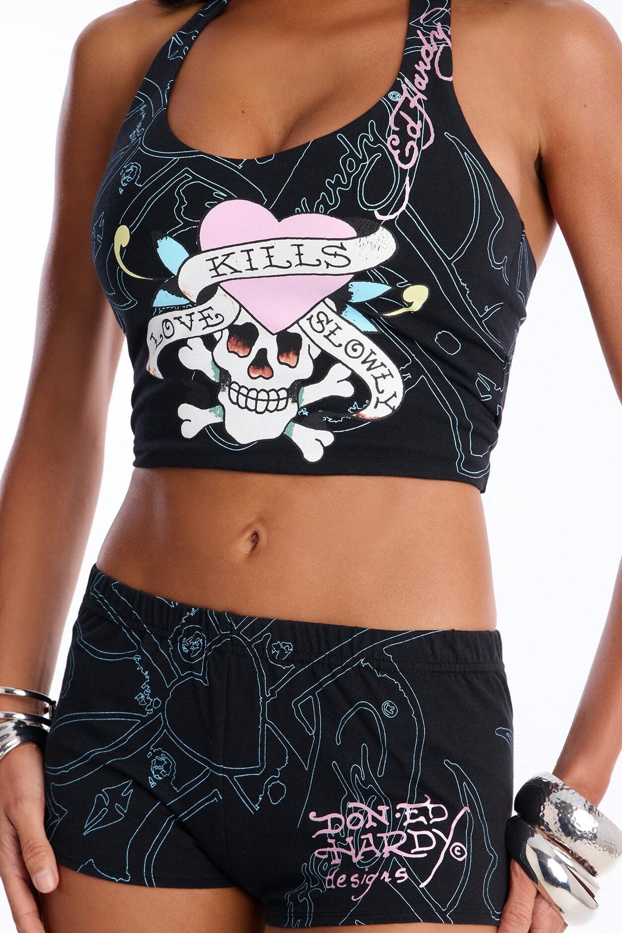 Ed Hardy Pink Heart Micro Short Set - Black image 4