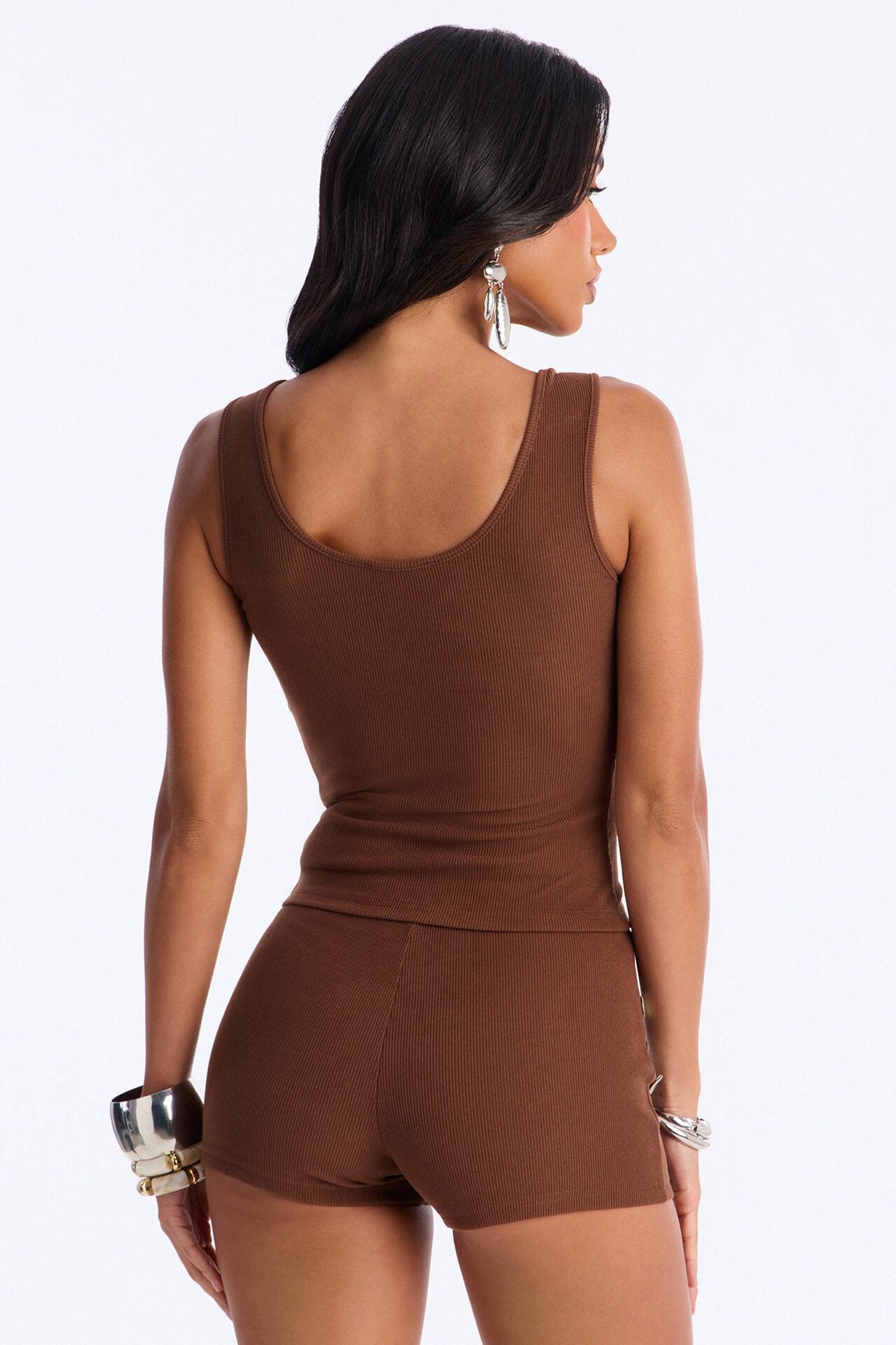 Jane Ribbed Micro Short Set - Brown image 4
