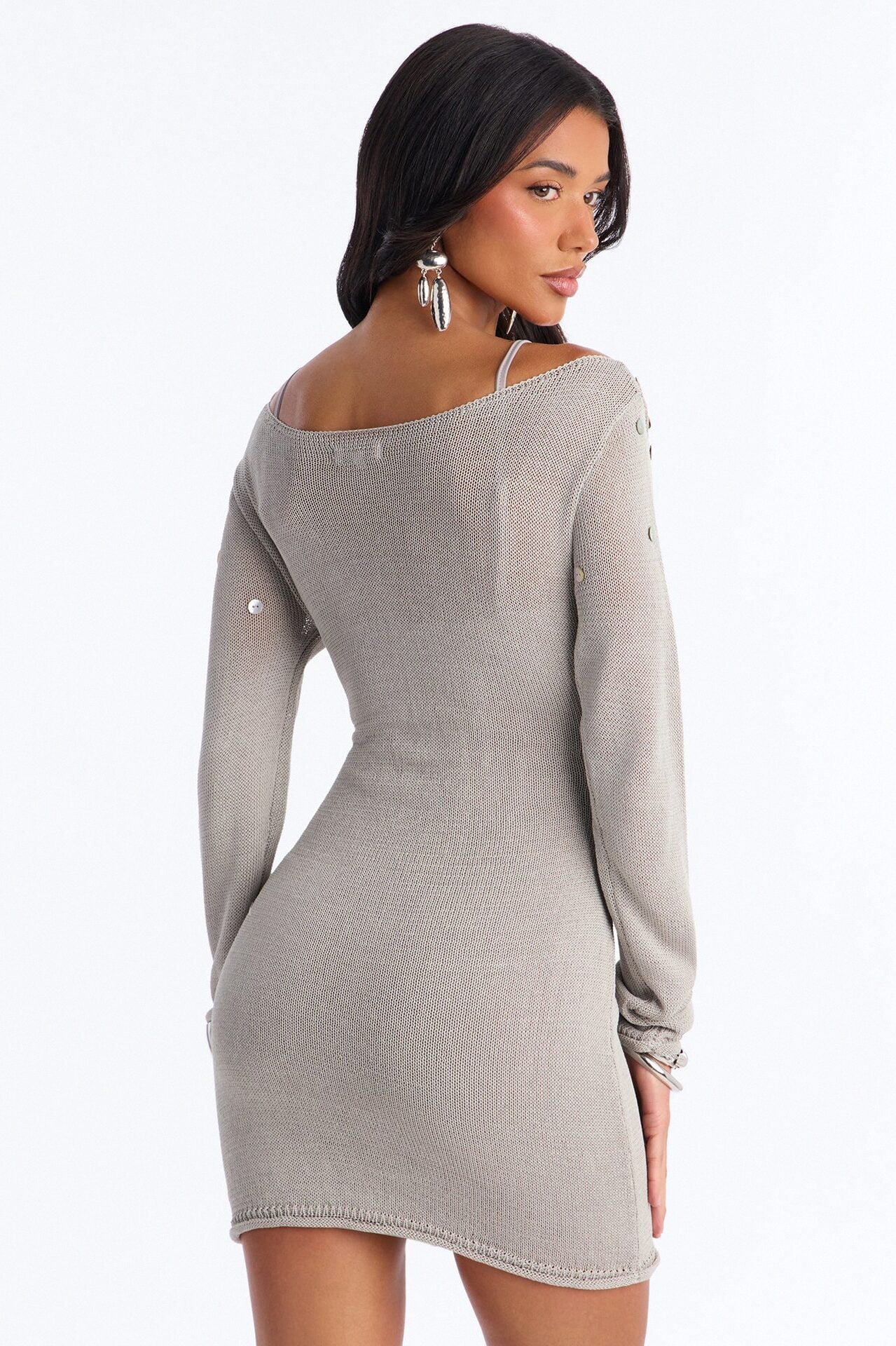 Mara Long Sleeve Sweater Mini Dress - Grey image 4