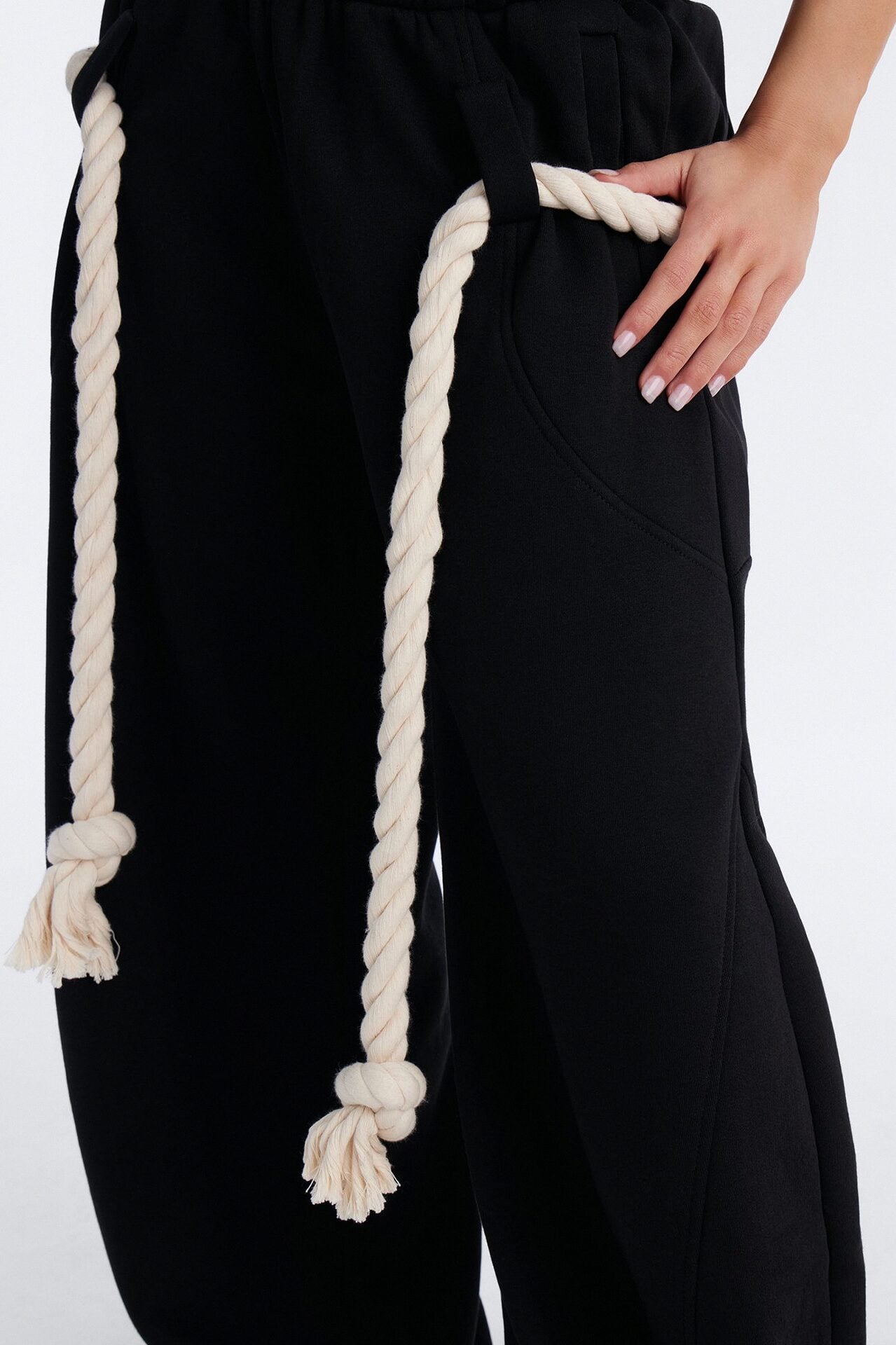 Rope Me In Baggy Barrel Sweatpants - Black image 3