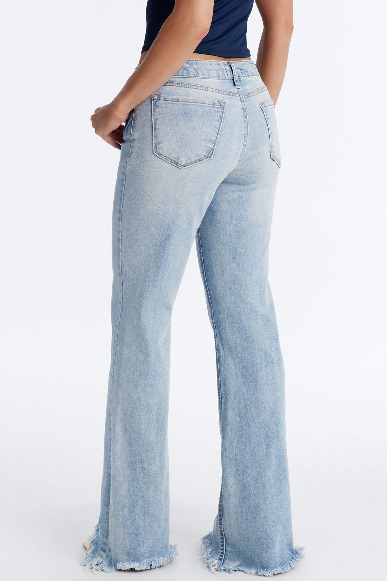 Young And Free Raw Hem Flare Jeans - Light Wash image 3