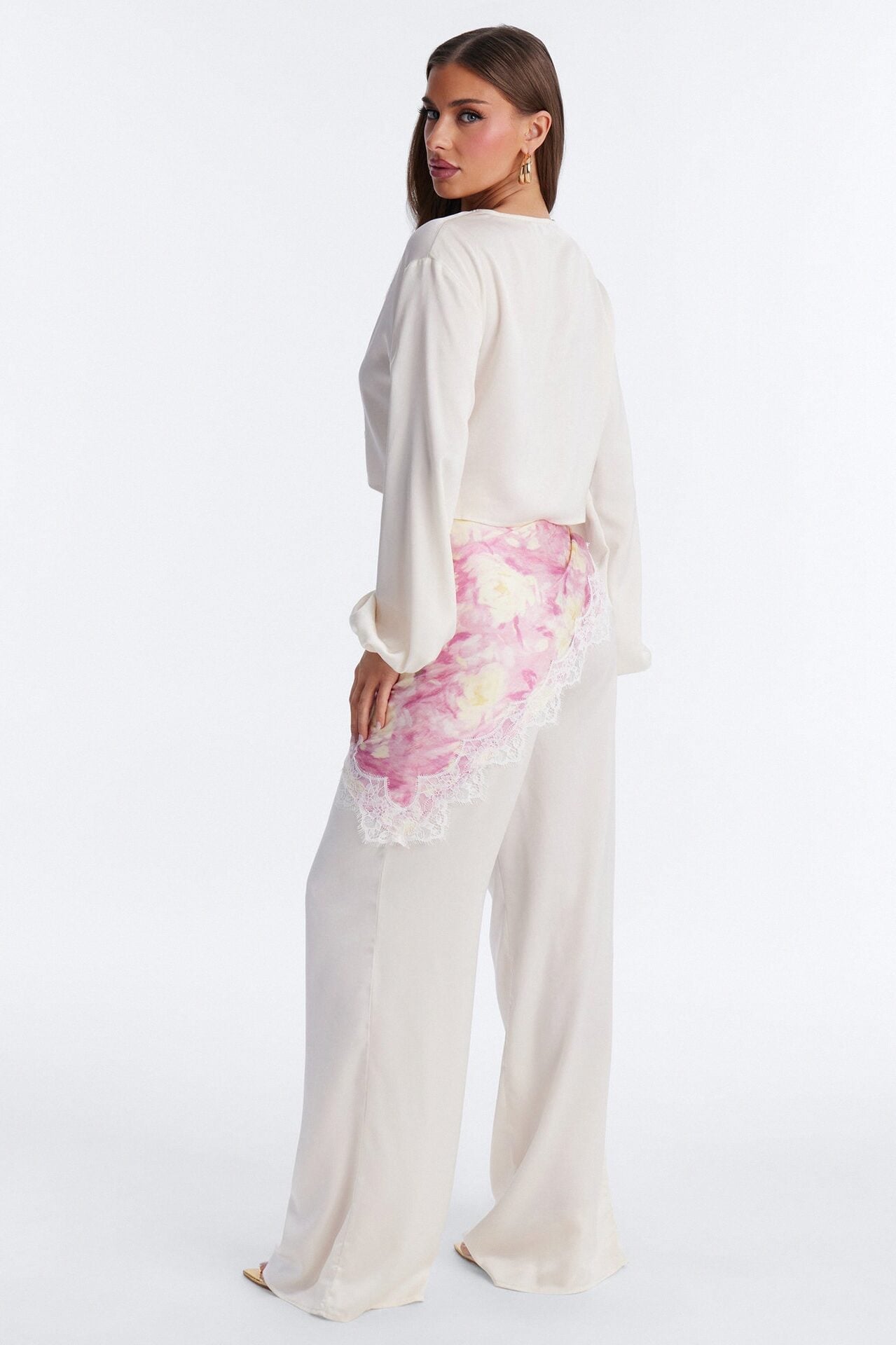 Emilia Satin Scarf Pant Set - Cream image 4