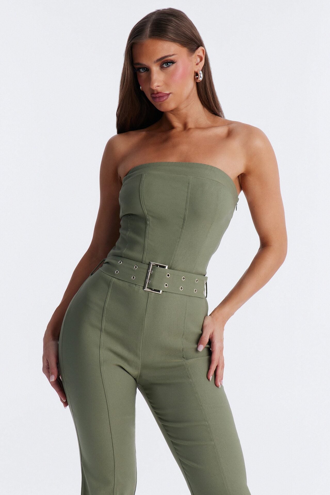 Uma Belted Flare Leg Jumpsuit - Green image 2
