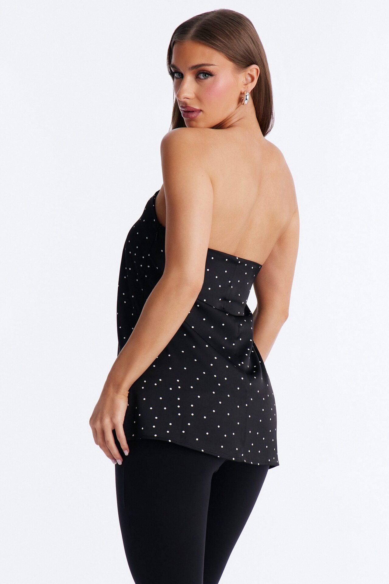 Spring Breeze Polka Dot Satin Tube Top - Black/combo image 3