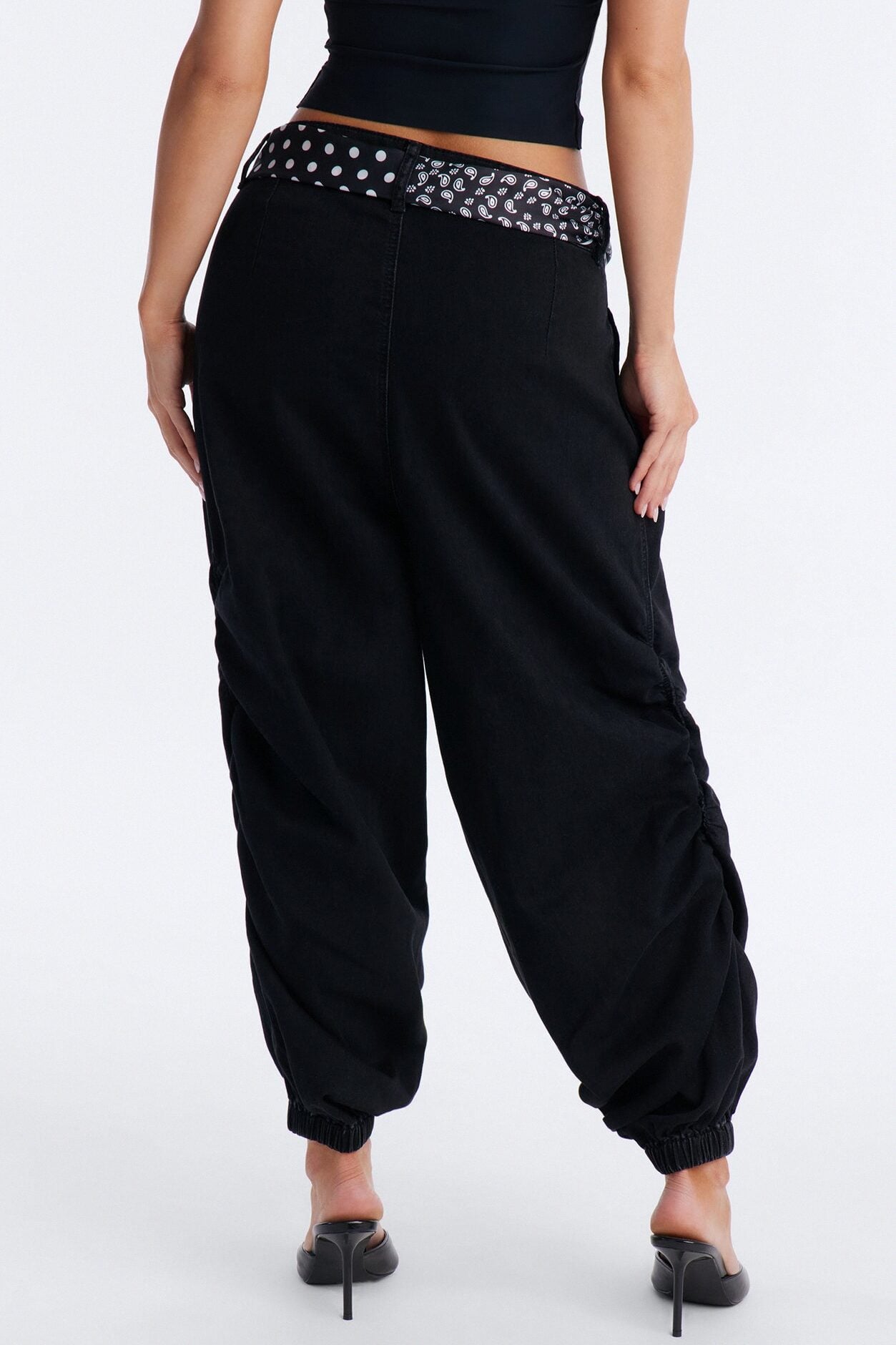 Midnight In Mykonos Scarf Belted Jogger Jeans - Black image 4