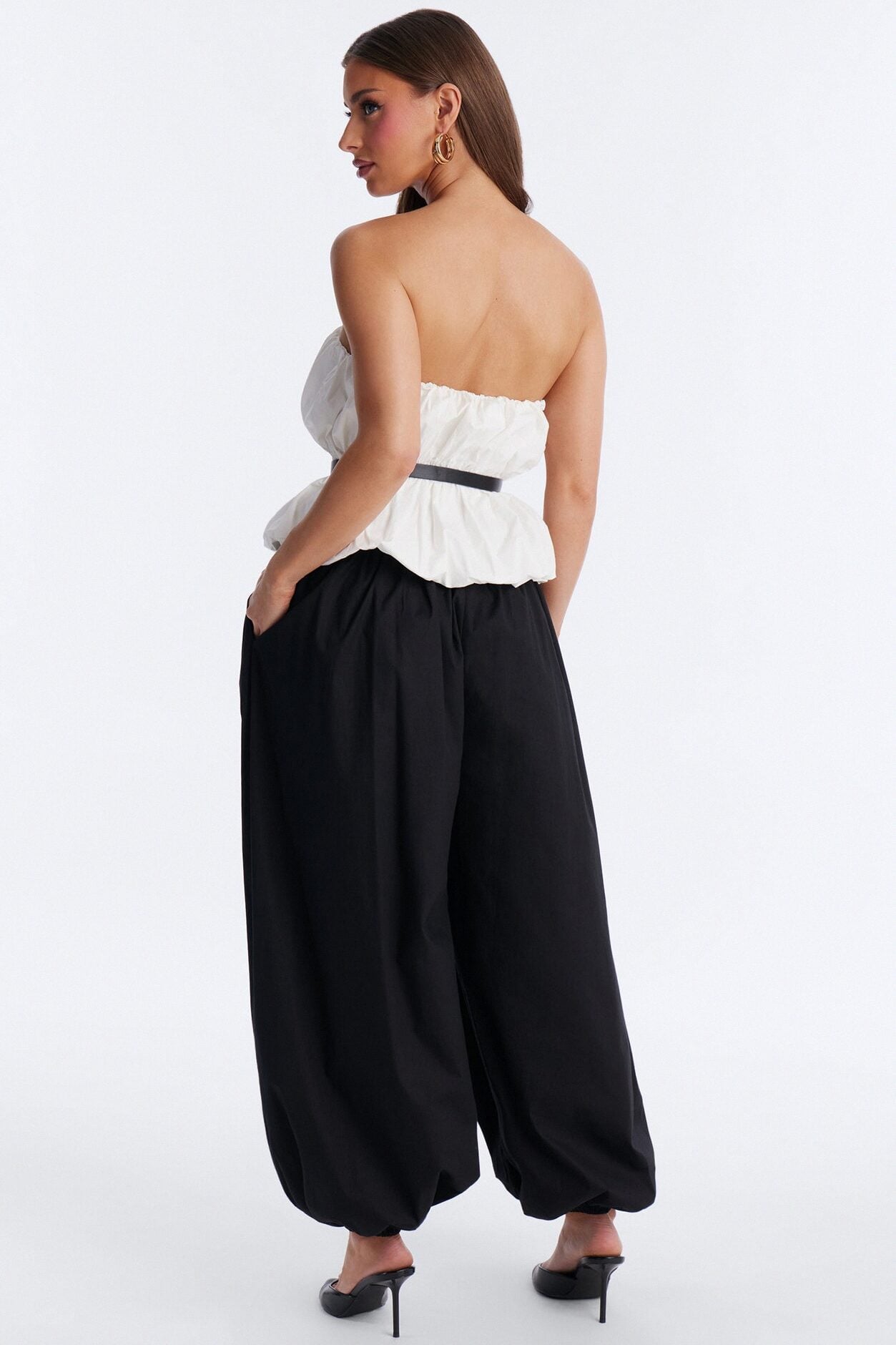 Sabrina Belted Balloon Pant Set - Black/White image 4