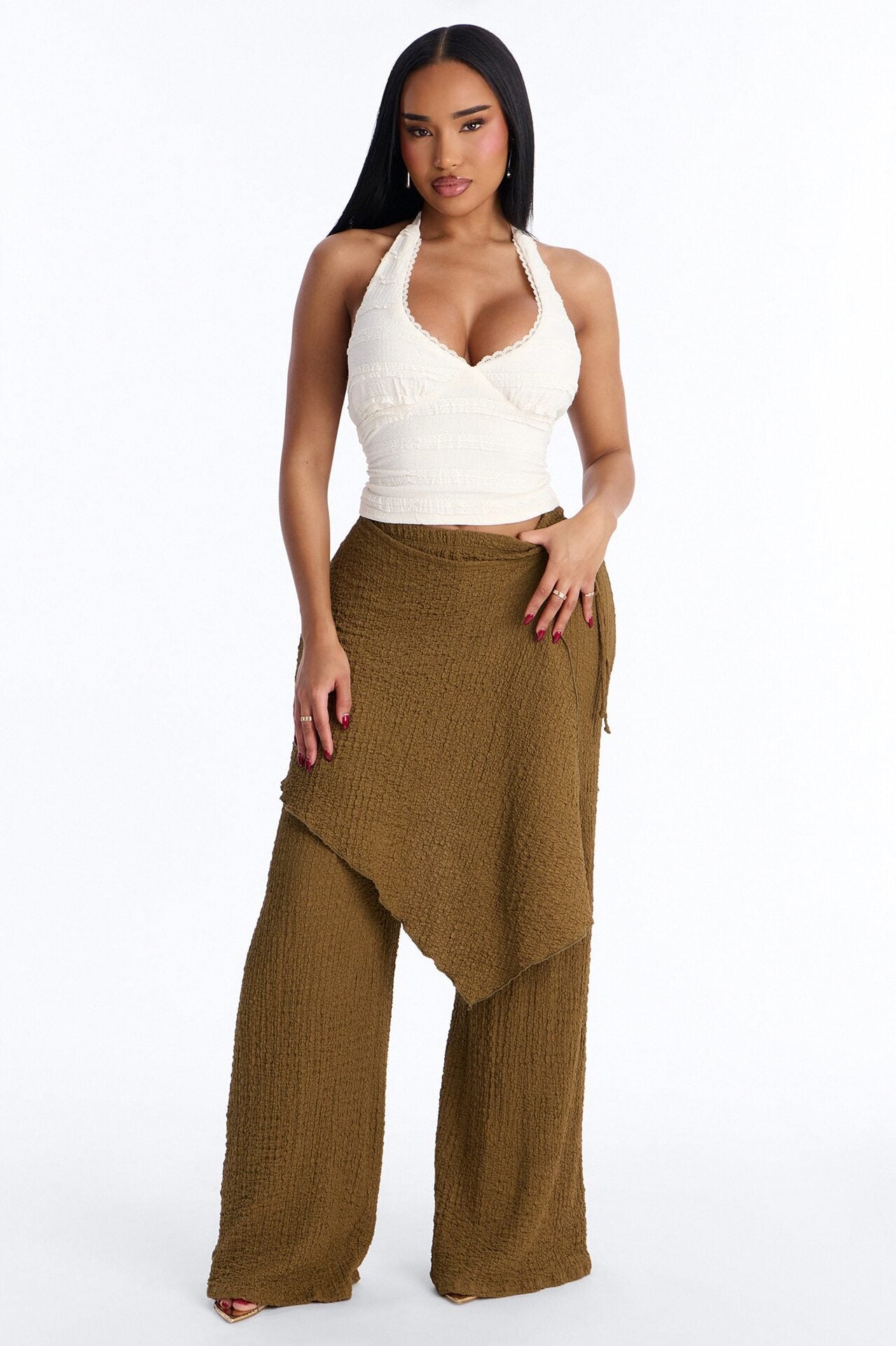 Wrap It Up Skirt Wide Leg Pant 33″ - Olive image 2