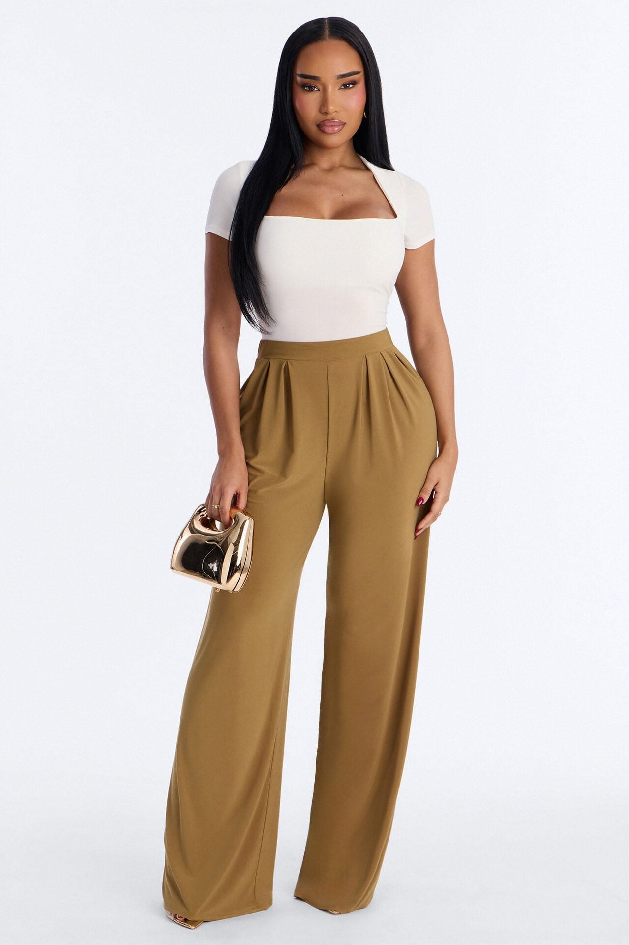Emilie Ruched Square Neck Short Sleeve Top - Off White image 2