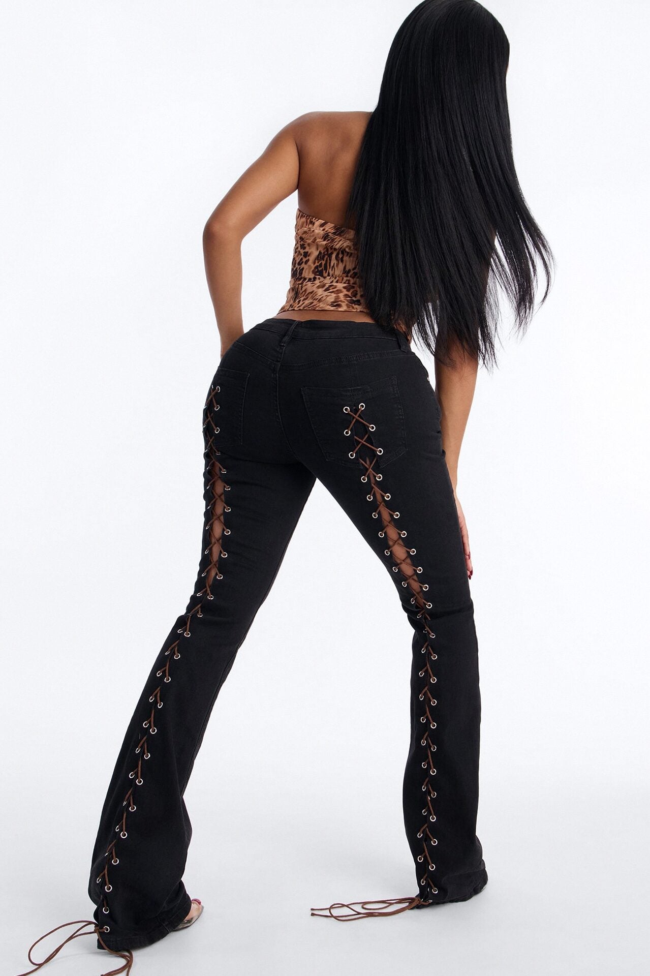 Crossfire Lace Up Bootcut Jeans - Black Wash image 4