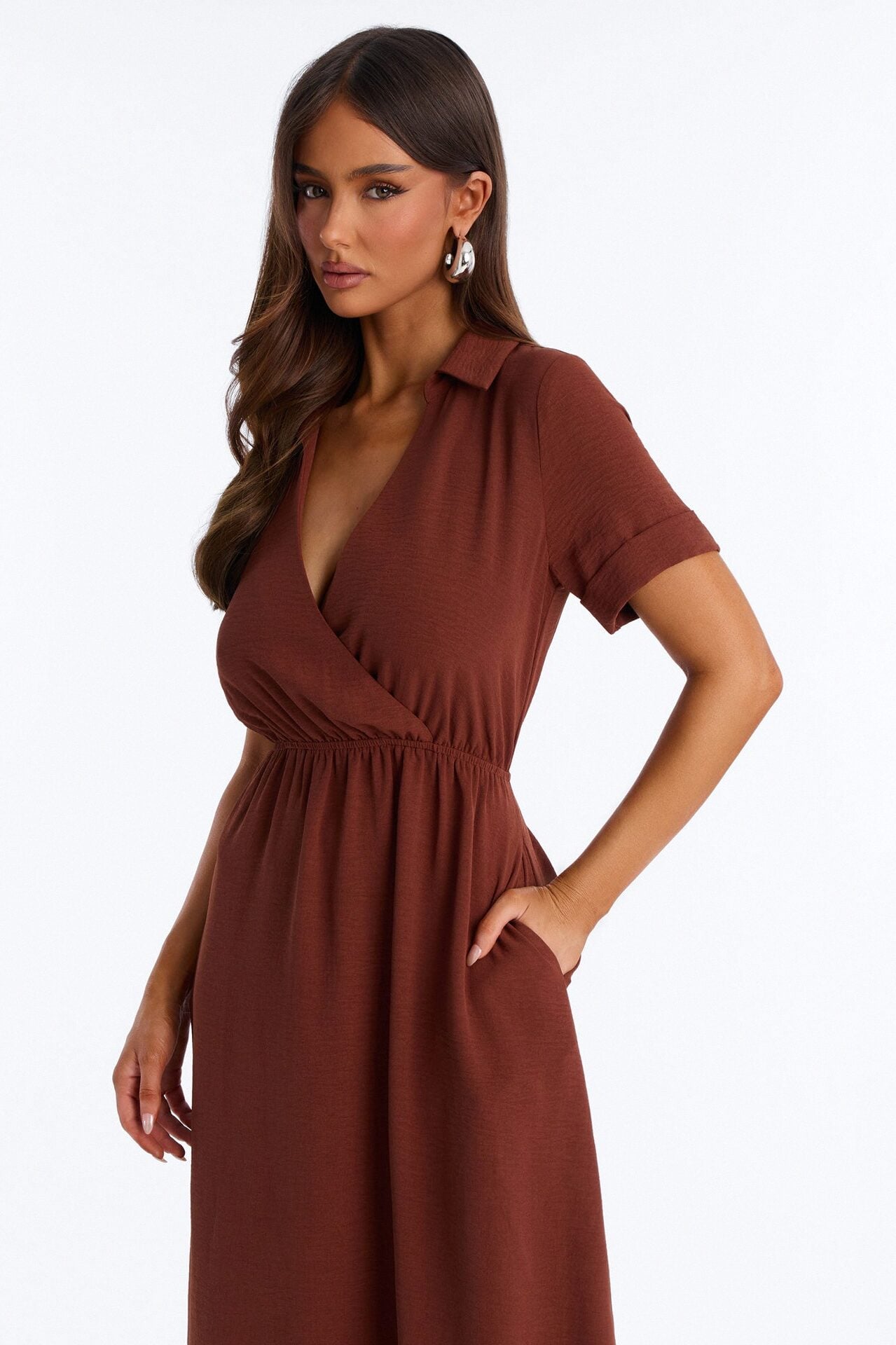 Caroline Cinched Midi Dress - Chocolate image 2