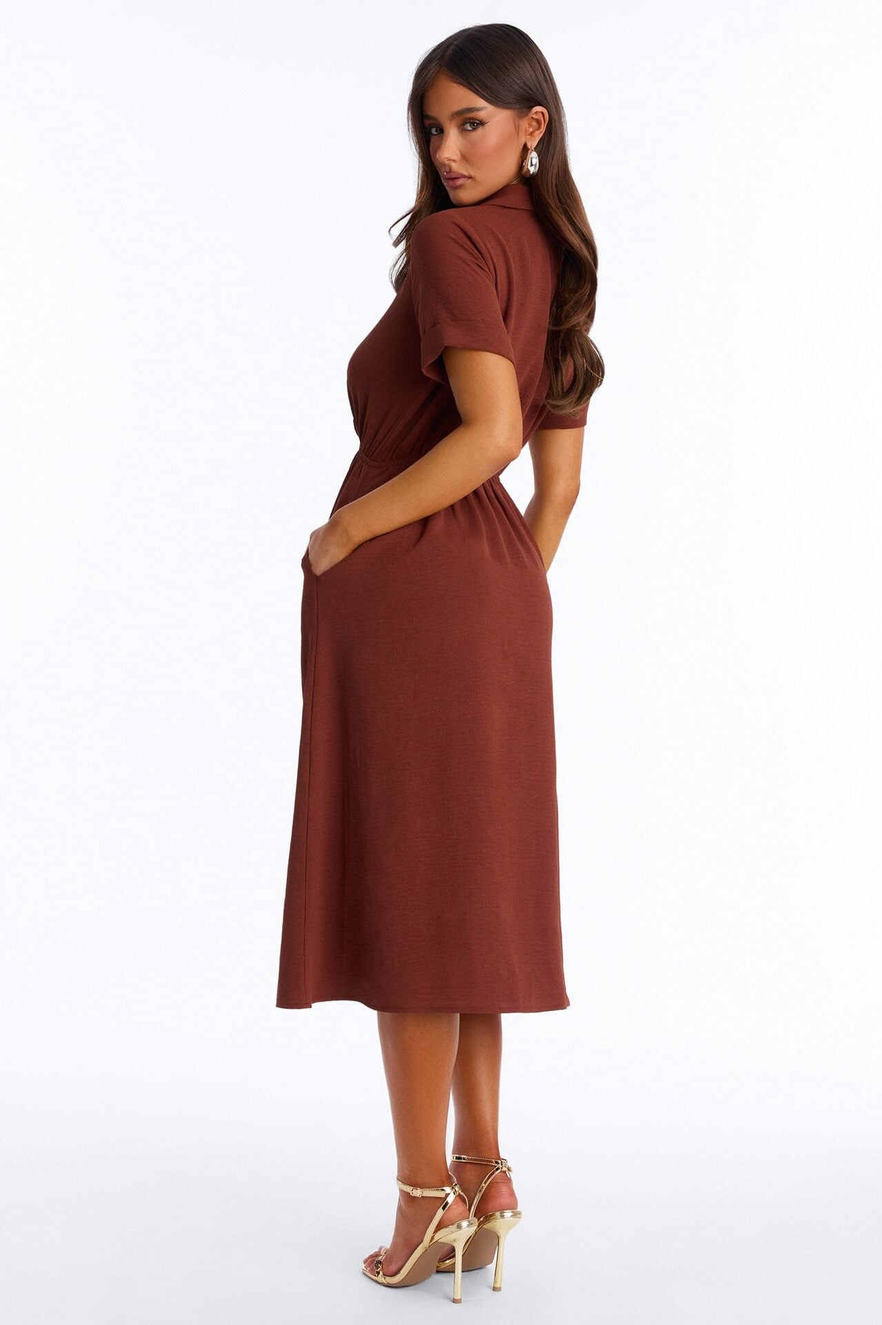 Caroline Cinched Midi Dress - Chocolate image 4