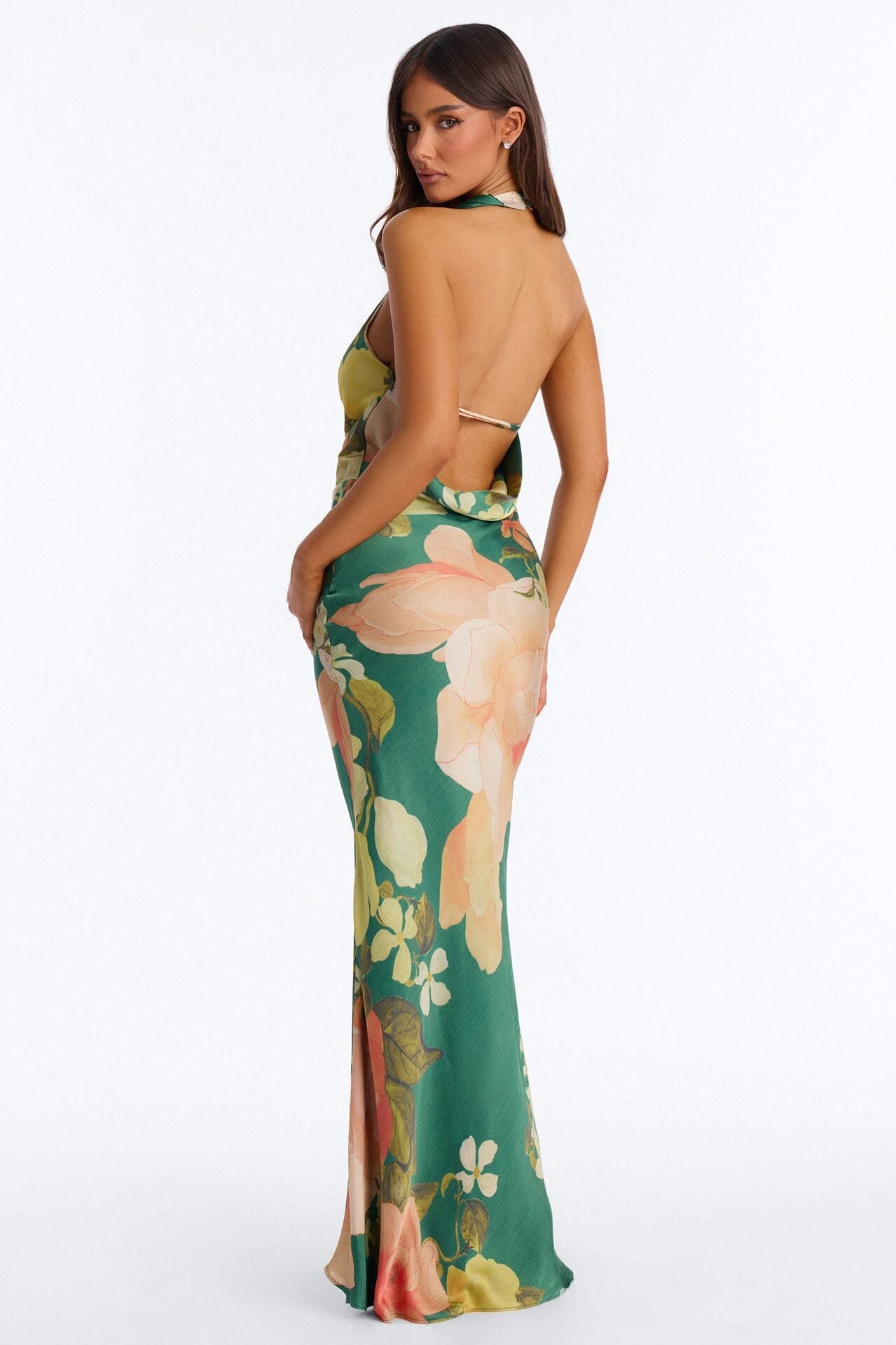 Into The Garden Backless Satin Maxi Dress - Green/combo image 4