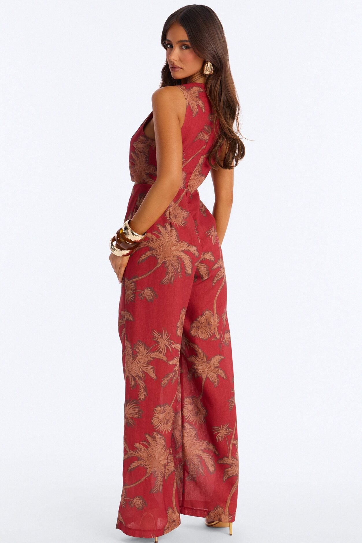 Off To Sunset Linen Jumpsuit - Rust image 4