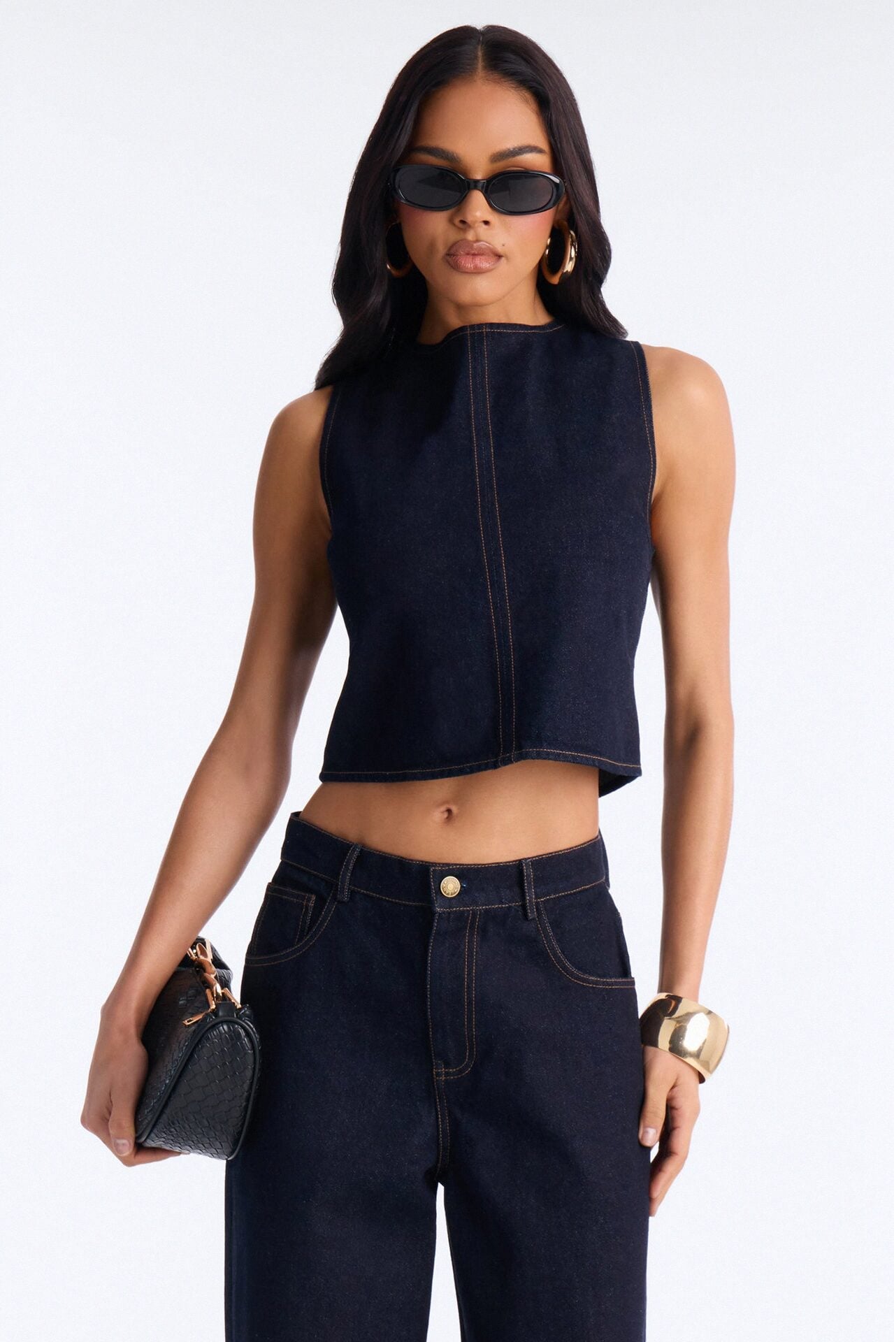 Kelsey Lace Up Back Denim Pant Set - Dark Wash image 2