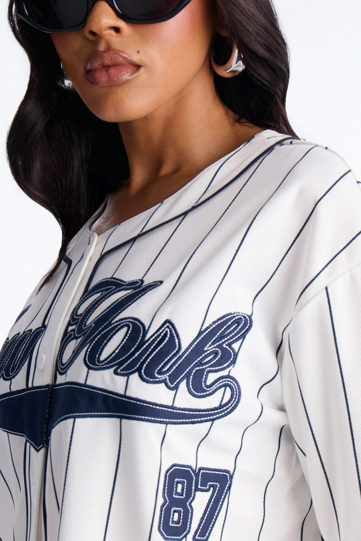 New York Pinstripe Baseball Jersey - White image 3