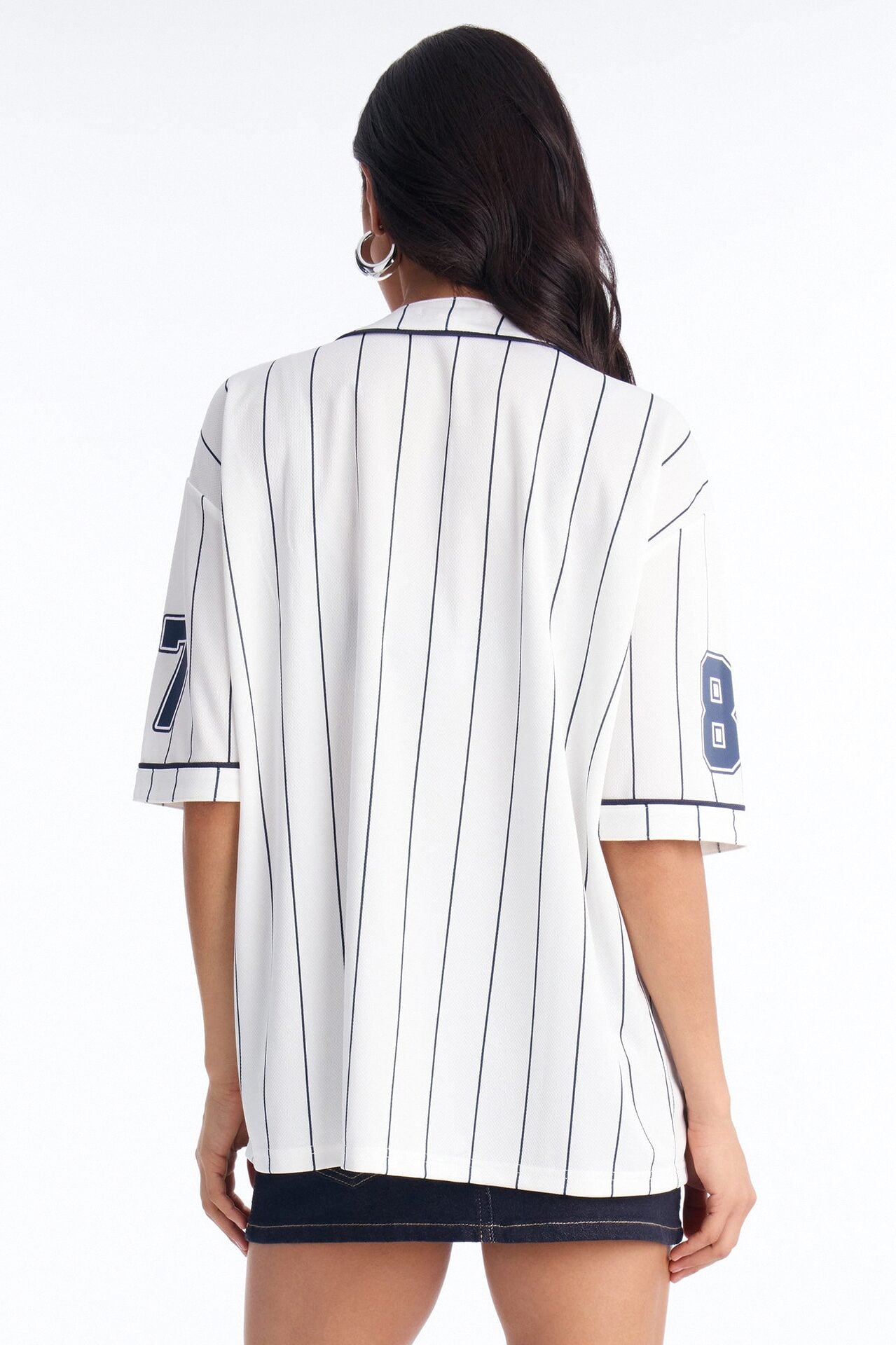 New York Pinstripe Baseball Jersey - White image 4