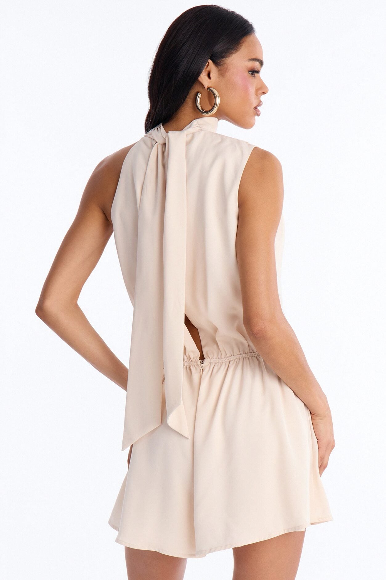 Rina Draped High Neck Romper - Cream image 4