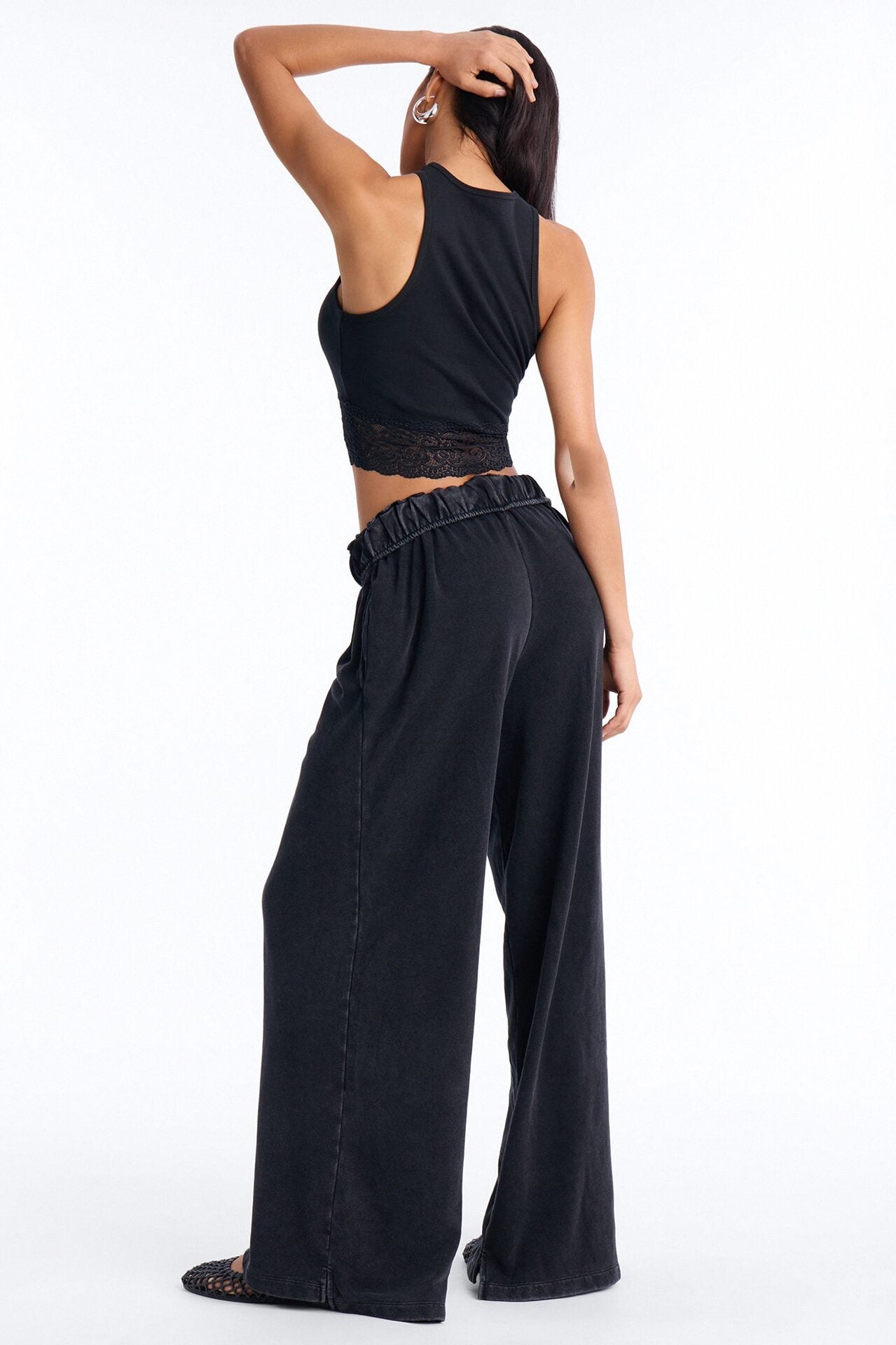 Sophia French Terry Foldover Waist Washed Sweatpant - Black image 4
