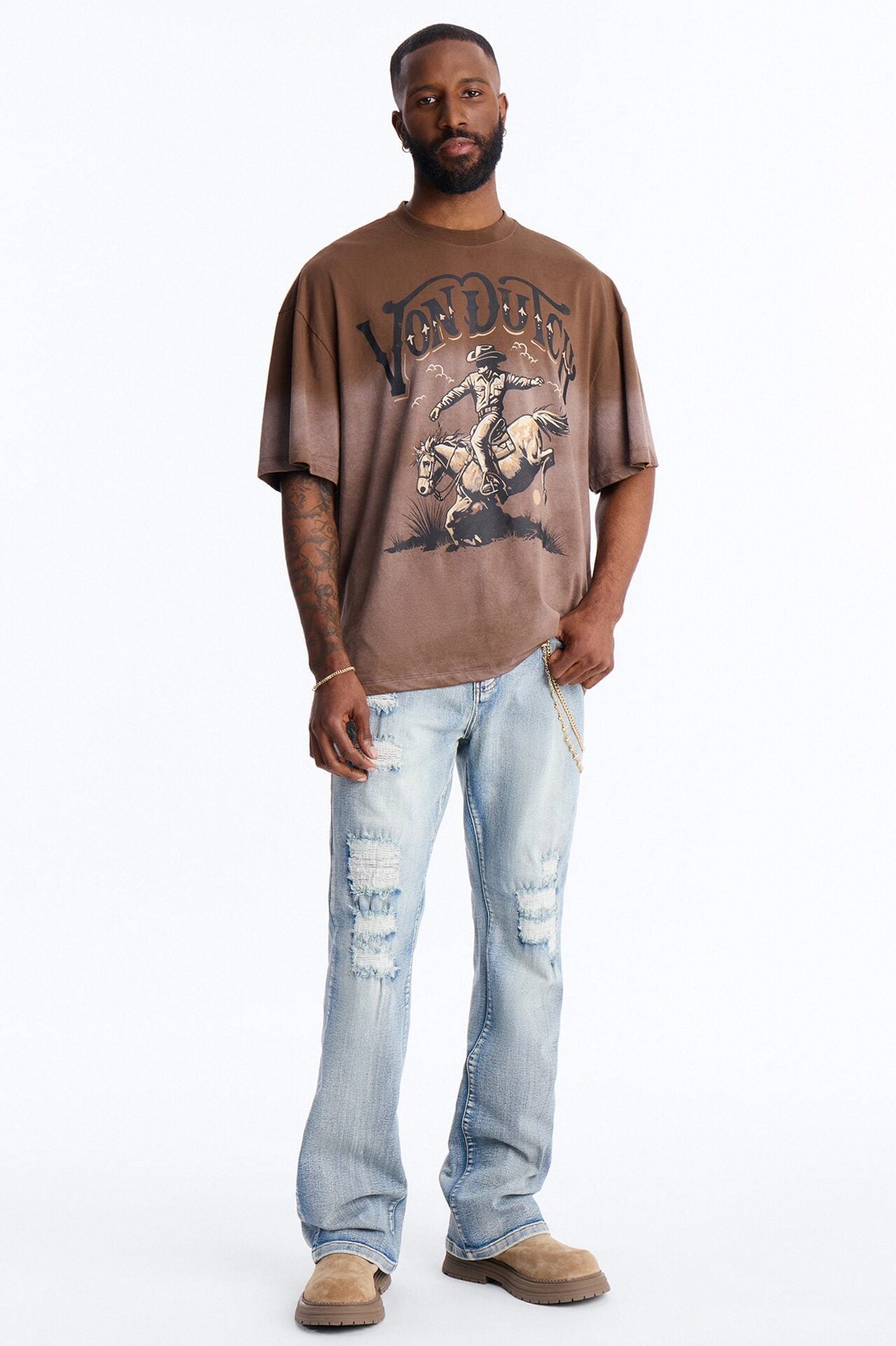Von Dutch Dip Dye Ridin Boxy Short Sleeve Tee - Brown image 2