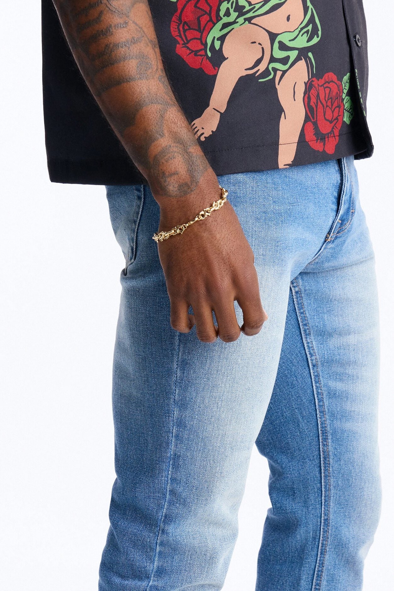 Rose Angel Street Cuban Collar Shirt - Black image 4