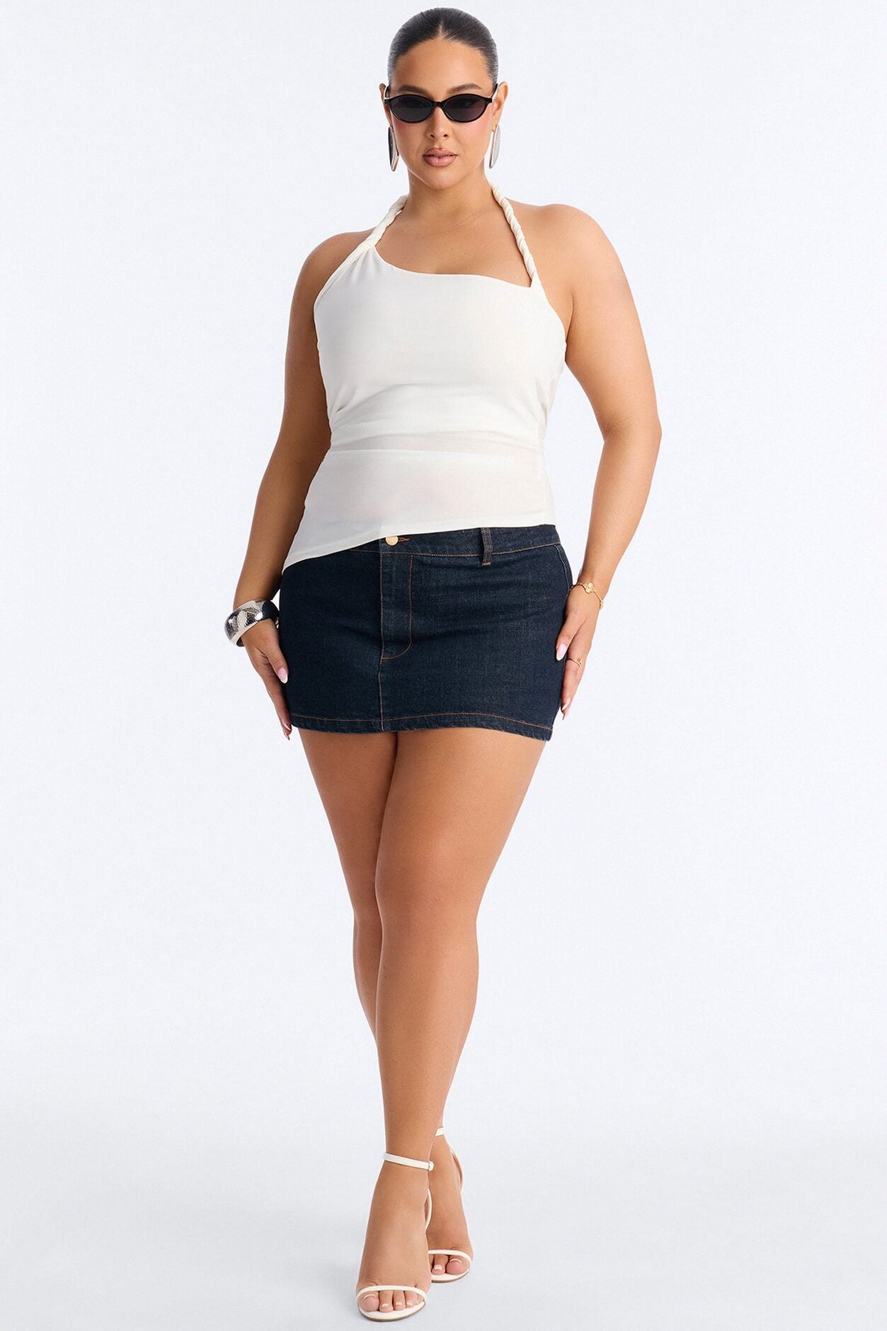 Maddy Asymmetrical Twist Ruched Halter Top - White image 5