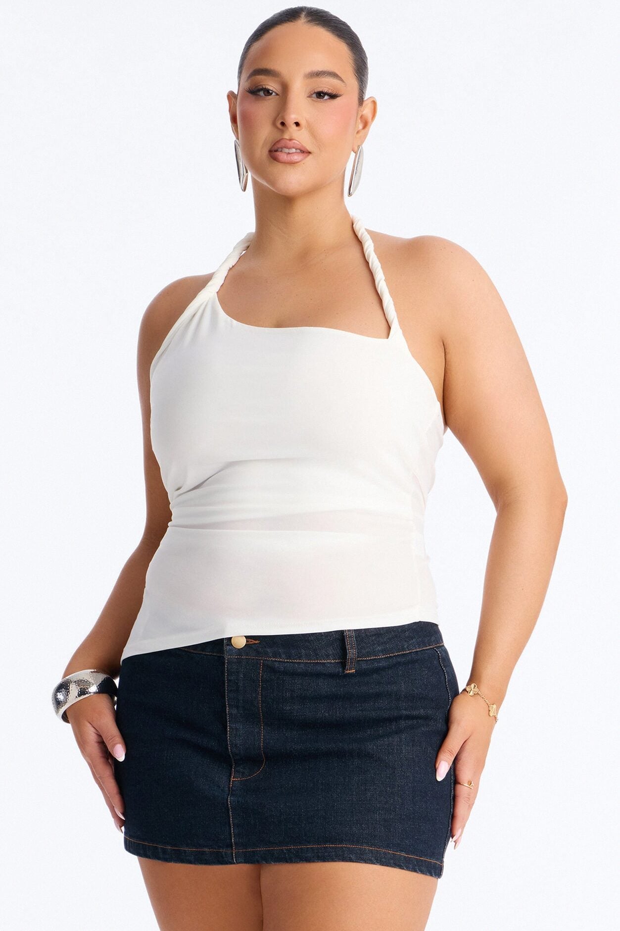Maddy Asymmetrical Twist Ruched Halter Top - White image 4