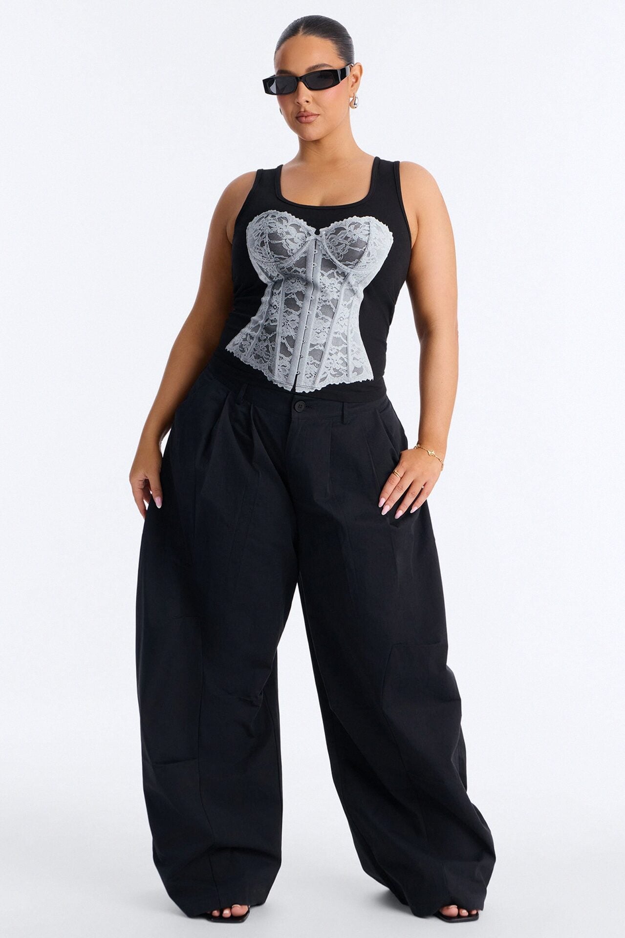 Lace Corset Graphic Tank - Black image 5
