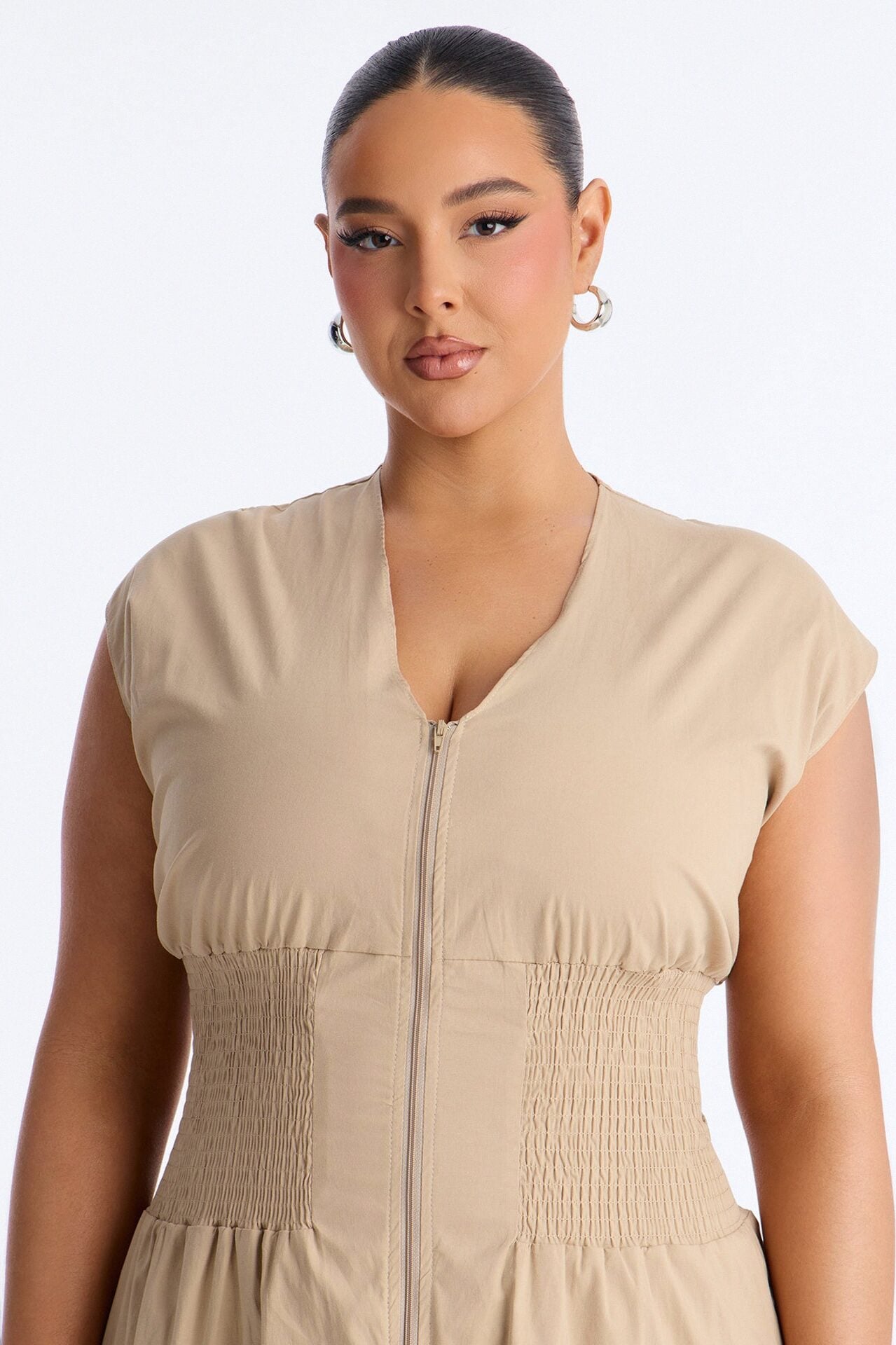 Too Busy Cinched Waist Midi Dress - Taupe image 5