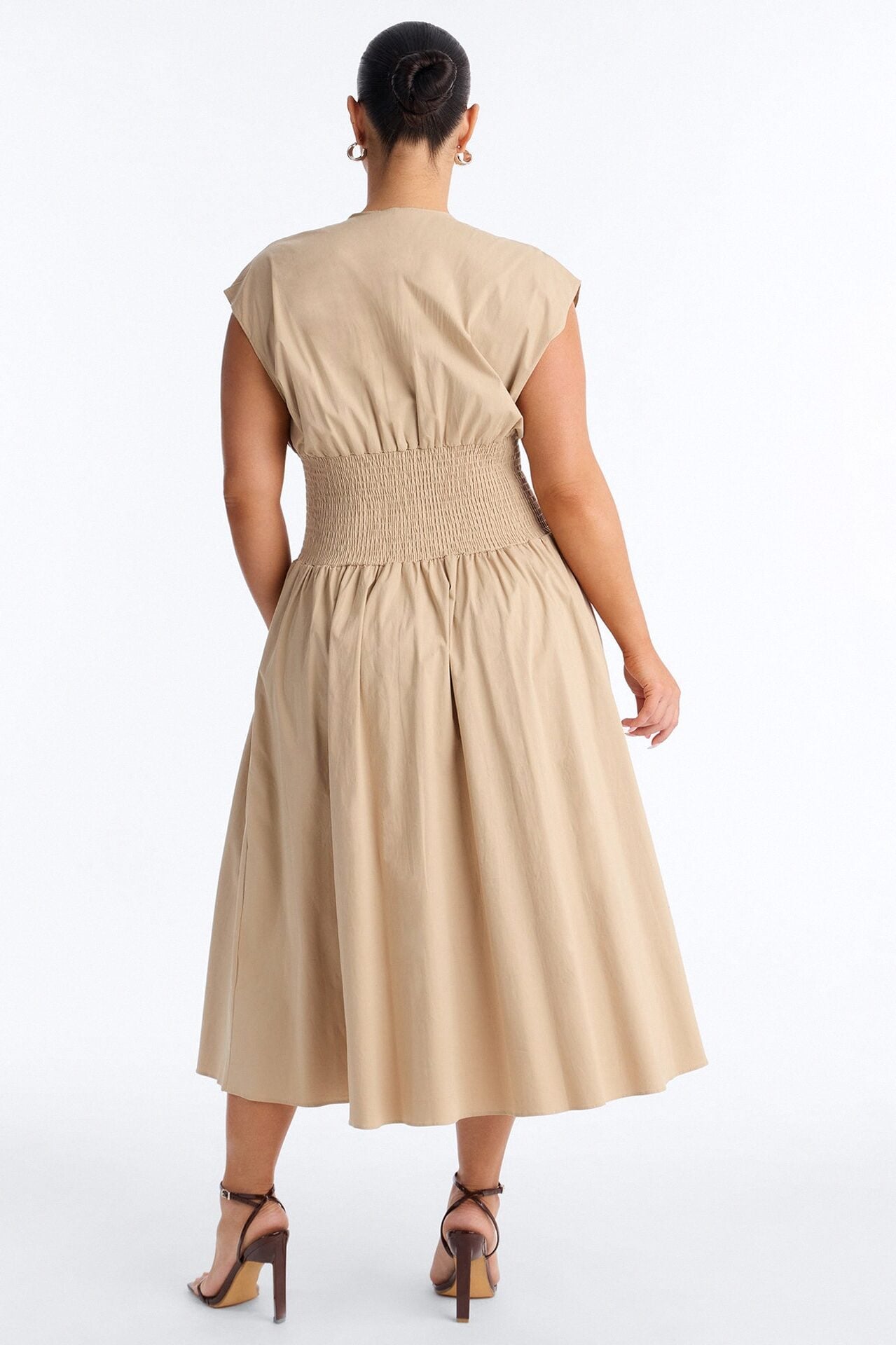 Too Busy Cinched Waist Midi Dress - Taupe image 7
