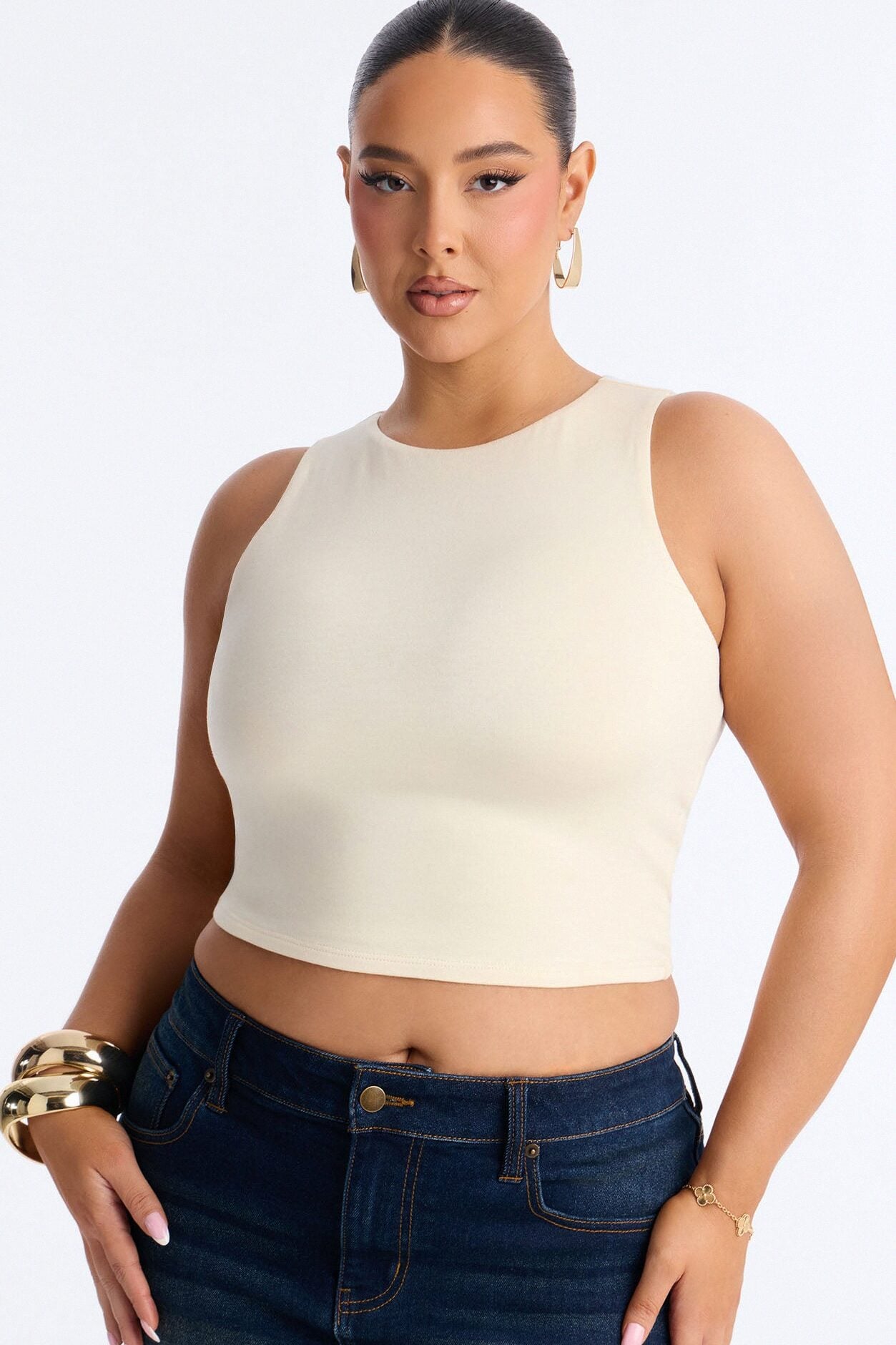 Amberly Double Lined Jersey Tank - Bone image 5