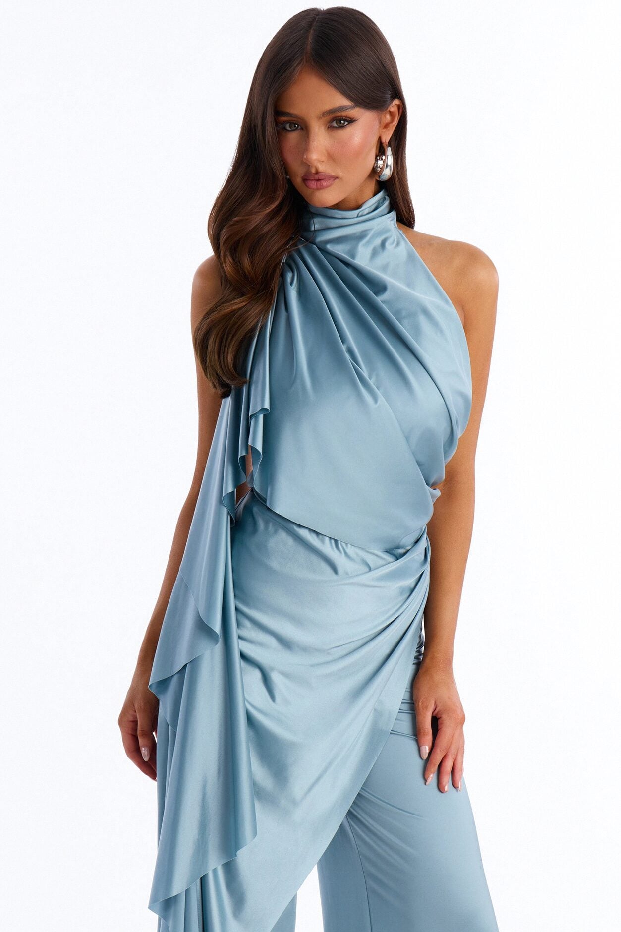 Chic Motives Draped Wide Leg Jumpsuit - Blue image 2