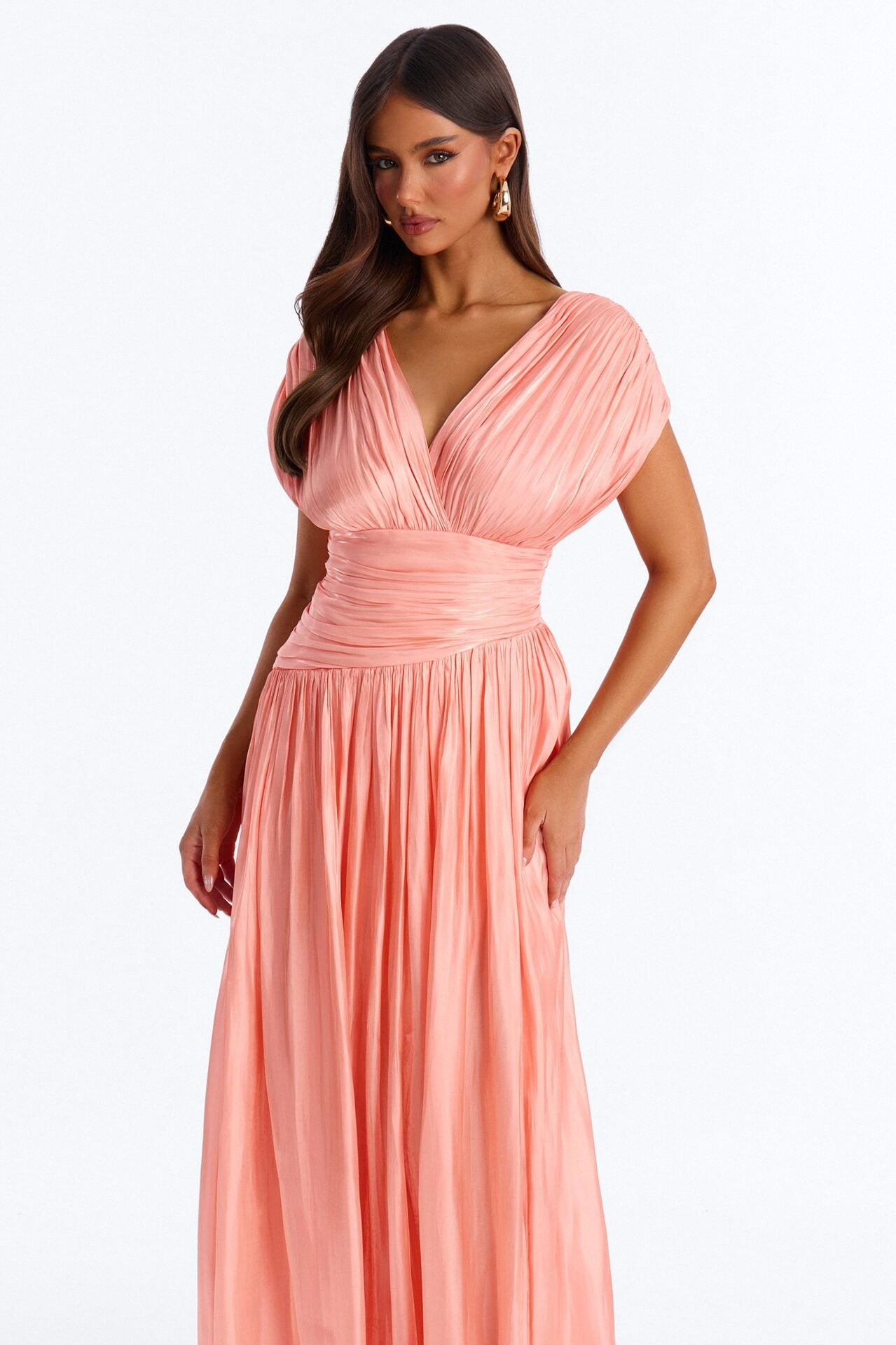 Jianna Pleated Drop Waist Gown - Peach image 2