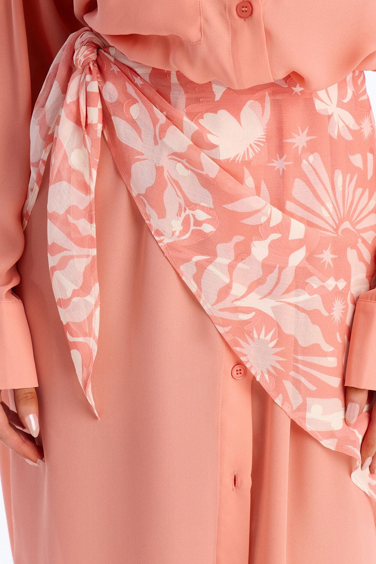 Kaylah Scarf Waist Shirt Maxi Dress - Peach/combo image 3