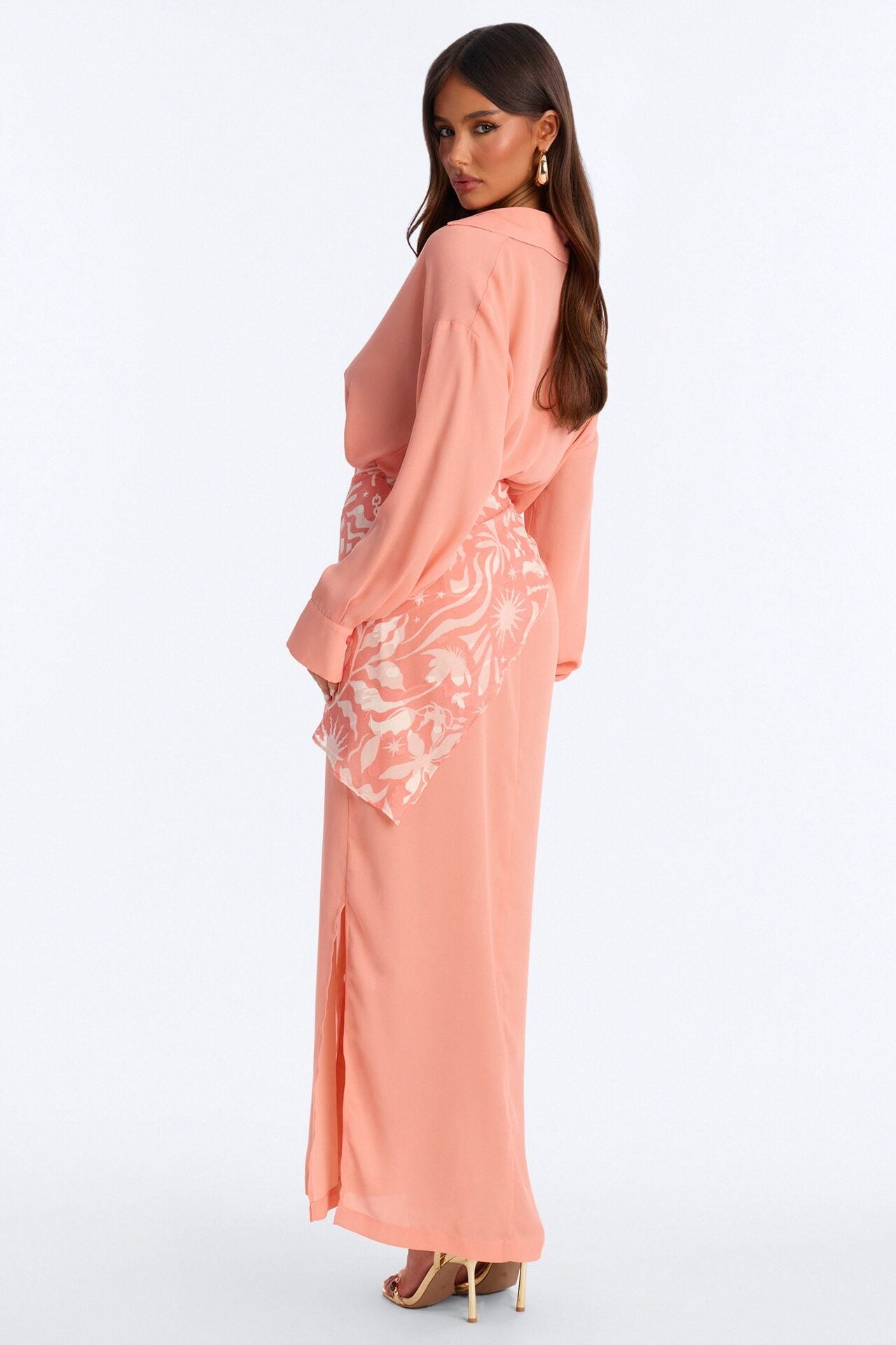 Kaylah Scarf Waist Shirt Maxi Dress - Peach/combo image 4