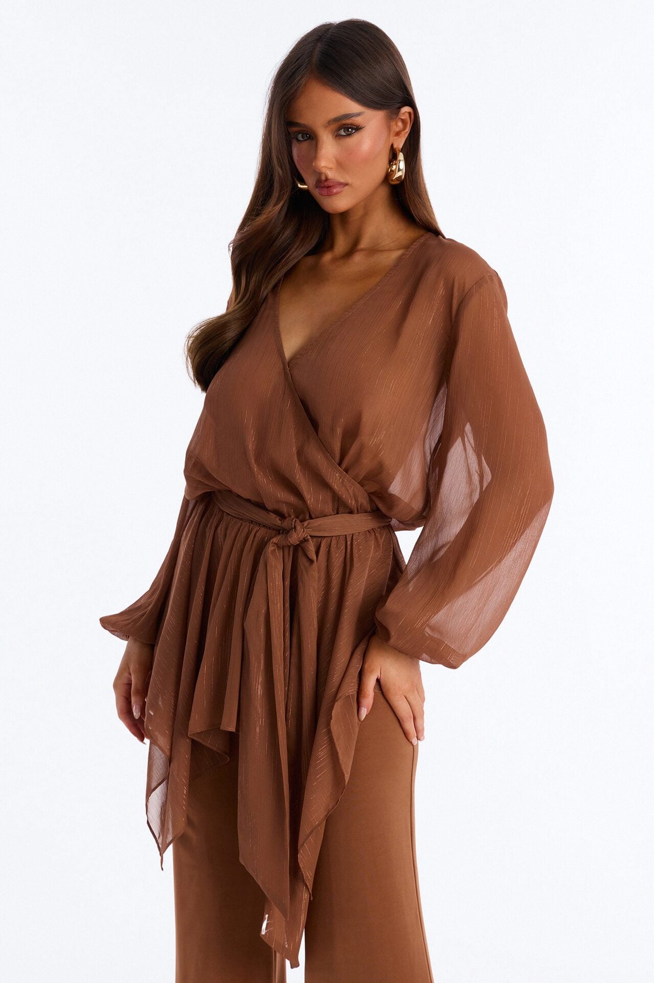 Lara Draped Chiffon Jumpsuit - Brown image 2