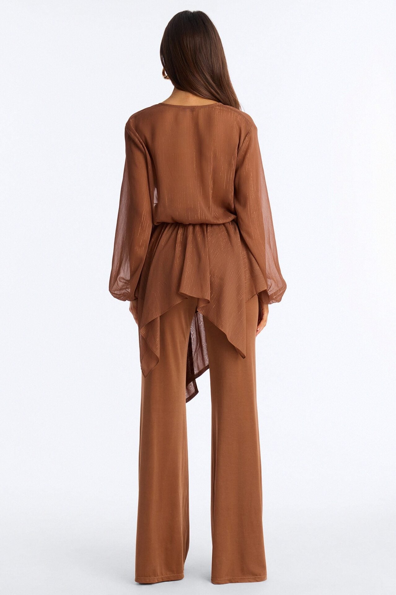 Lara Draped Chiffon Jumpsuit - Brown image 4