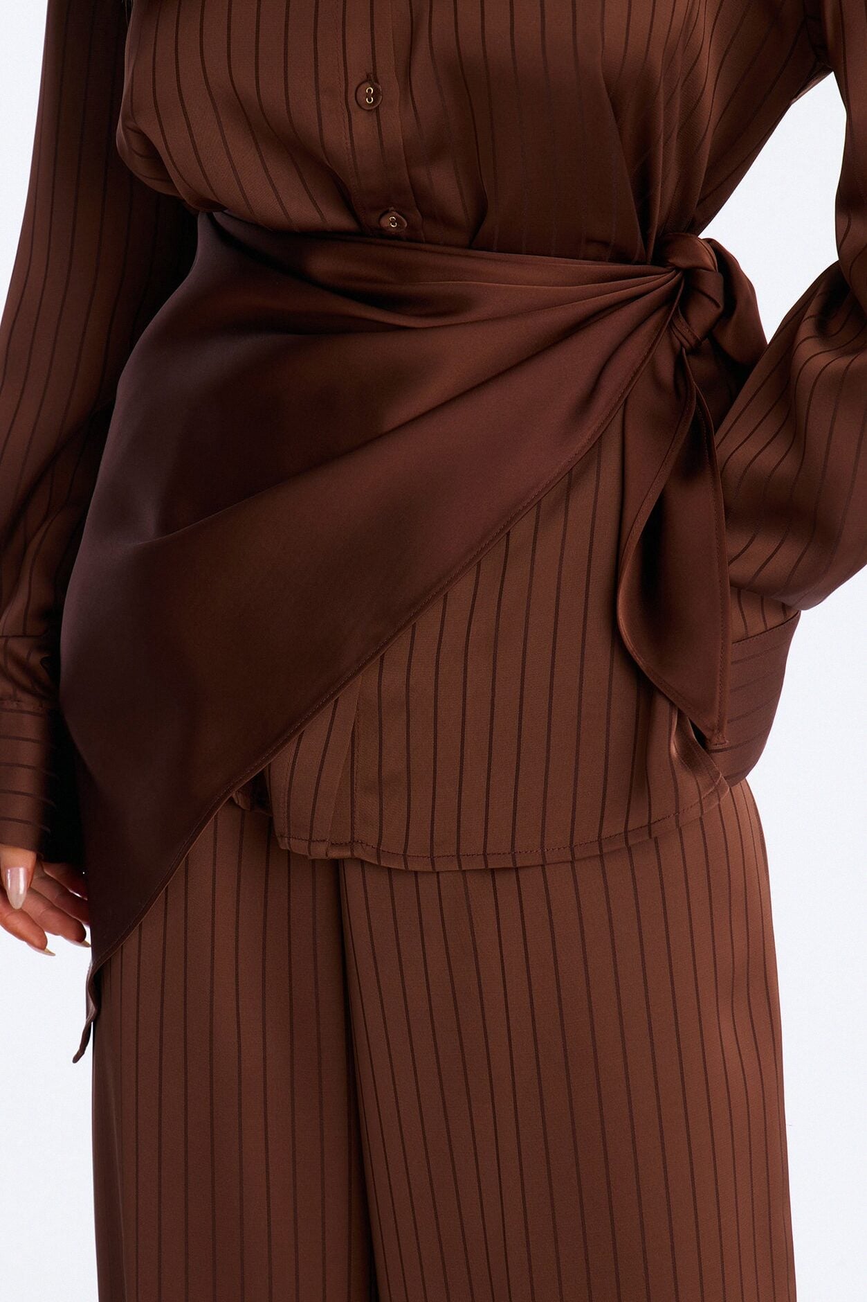 Lana Satin 3 Piece Scarf Pant Set - Chocolate image 3