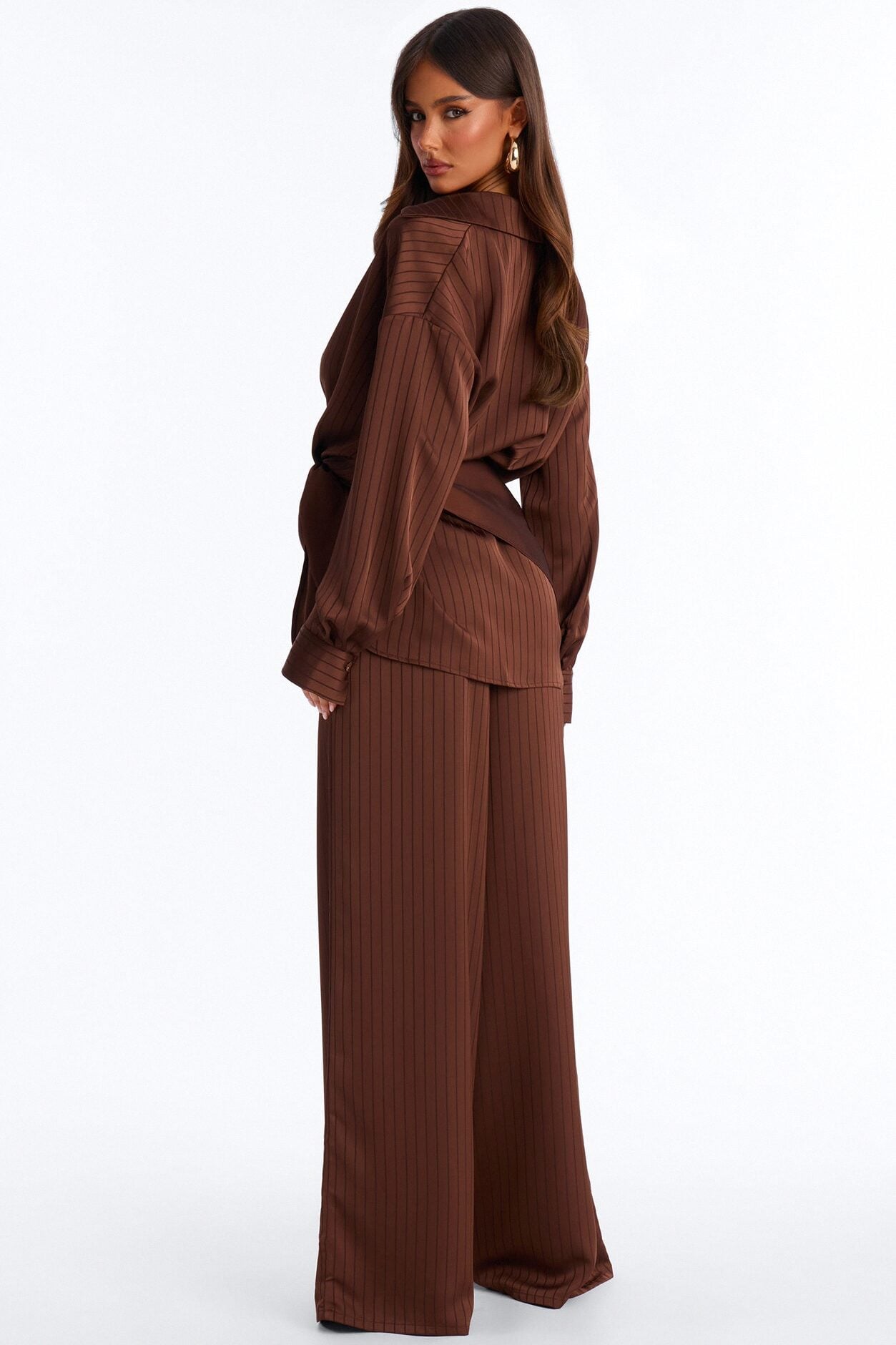 Lana Satin 3 Piece Scarf Pant Set - Chocolate image 4