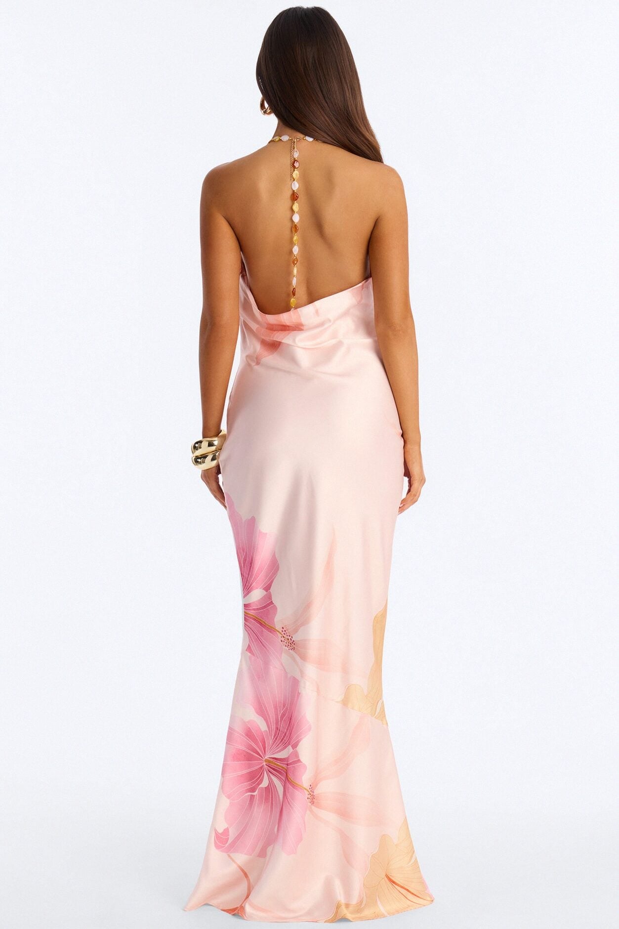 Sunkissed Dreams Backless Satin Maxi Dress - Peach/combo image 4