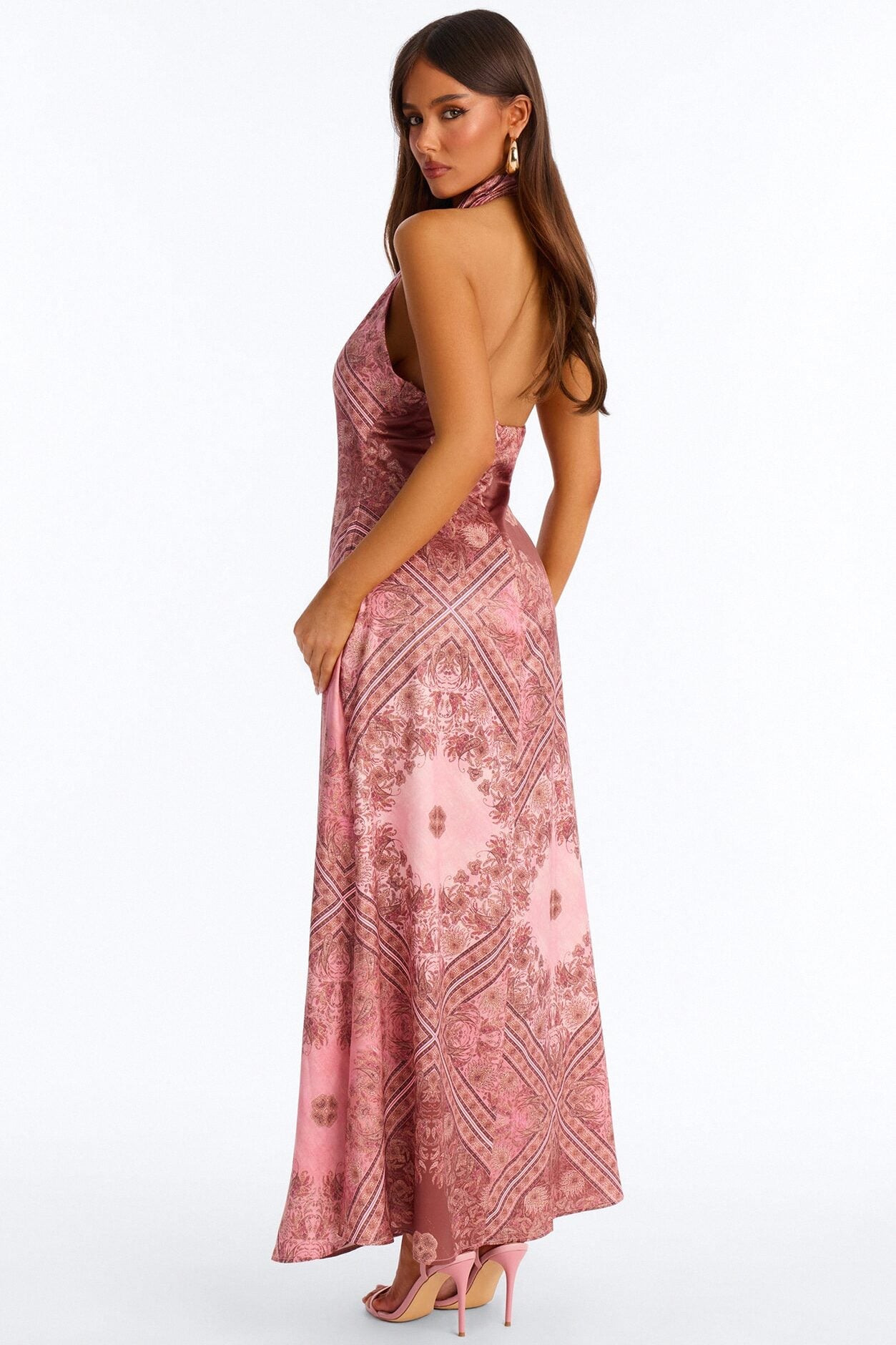 Daniella Satin Cowl Maxi Dress - Pink/combo image 4